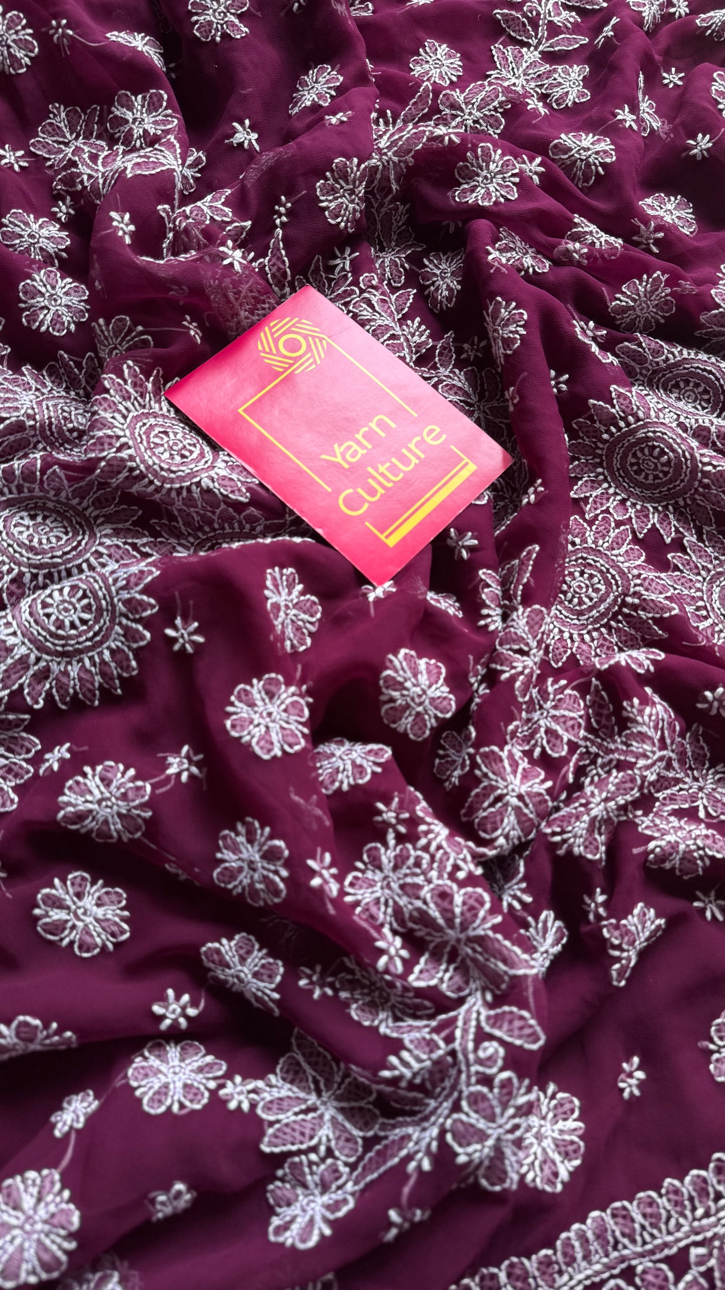 Gehra Gulaab (deep rose) - Deep Wine Chikankari, georgette YCSLCJULCK02