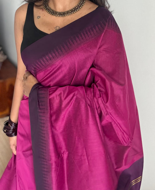 Raspberry pink with purple temple border - cotton silk - YCCOTNOCKCS6