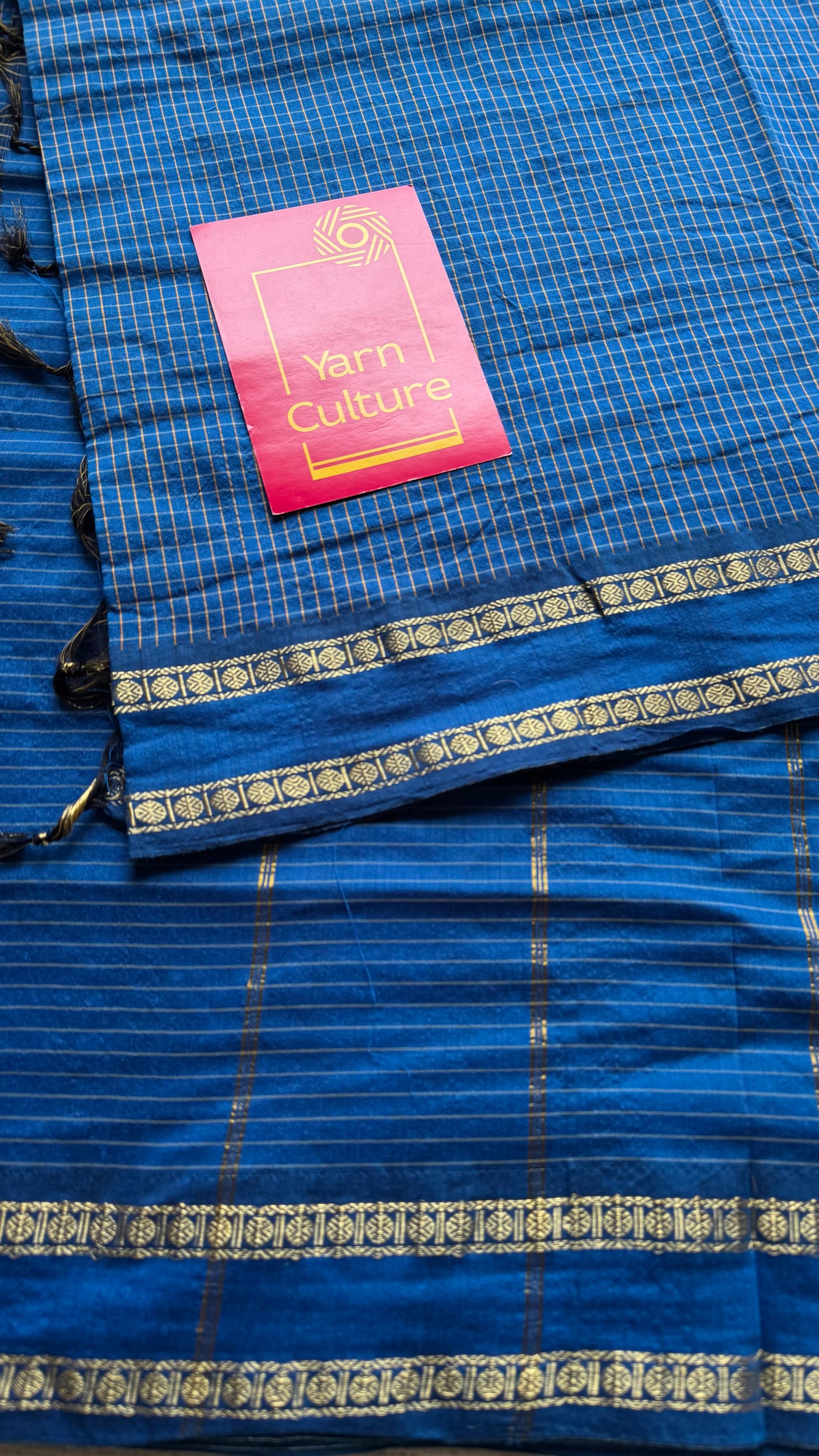 Peacock blue, arani checks, cotton silk - YCCOTNJUAR13