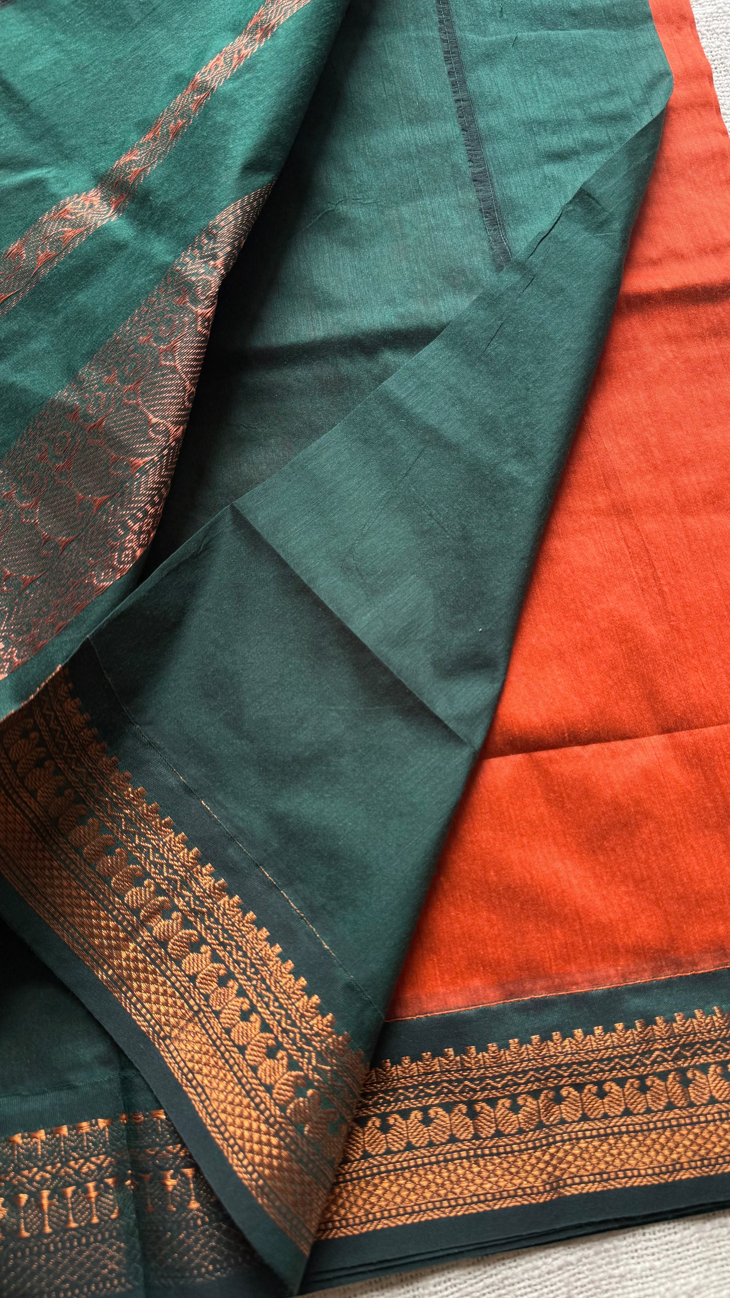 Orange with dark green - cotton silk - YCCOTNSEKCS04