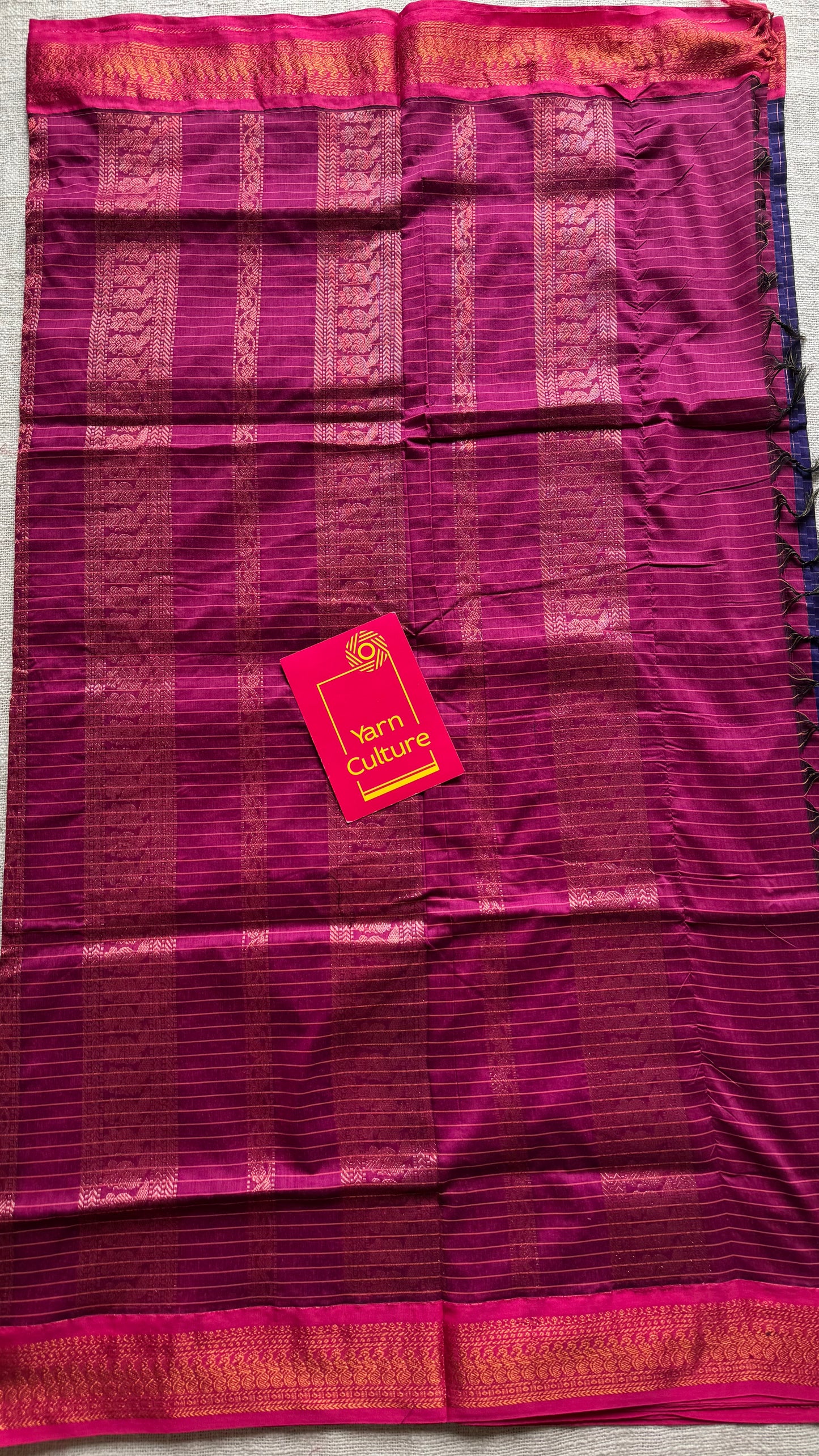 Navy blue with pink, checks - cotton silk - YCCOTNSEKCS13