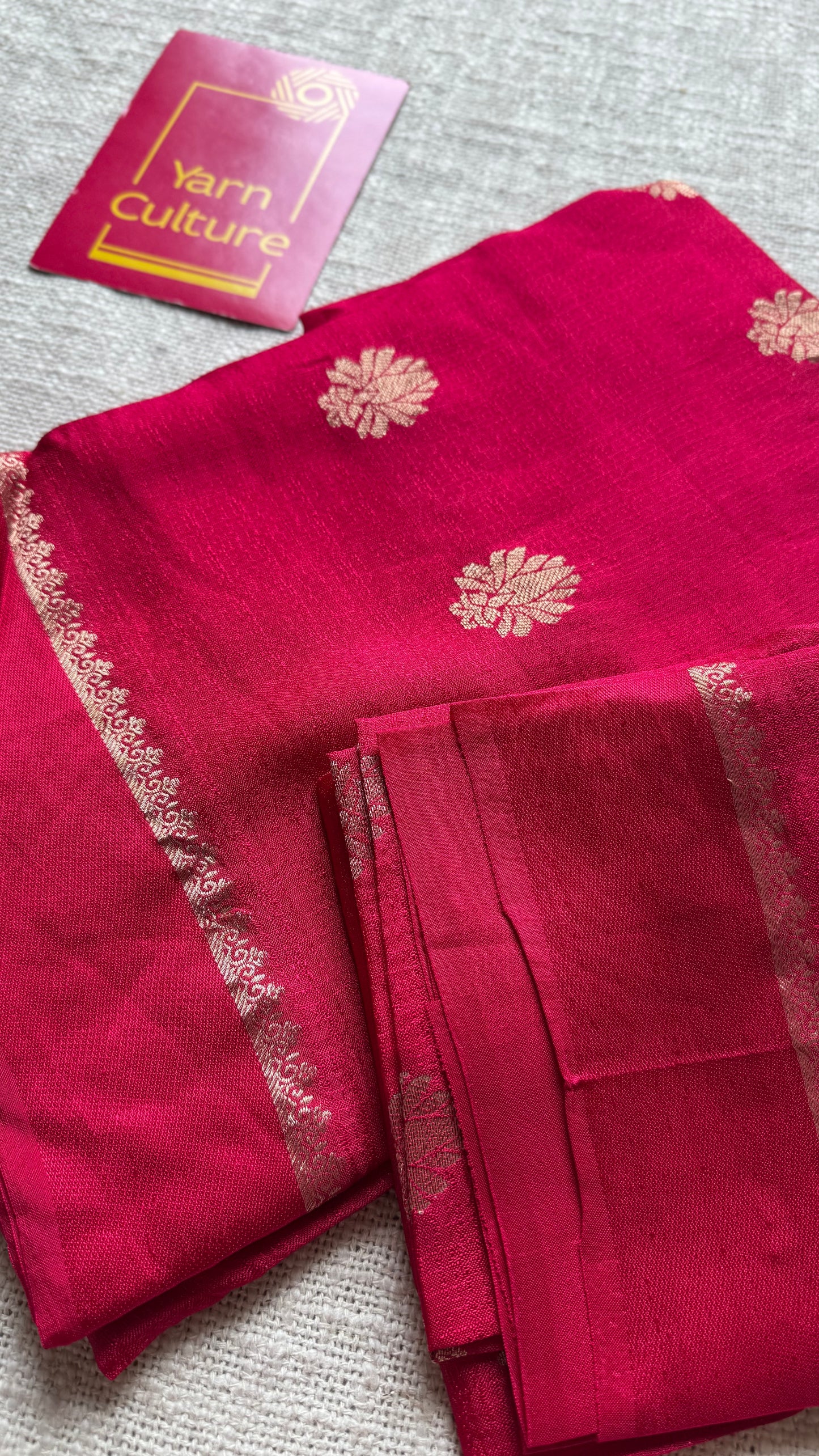 Rani pink in khadi silk, zari motifs - YCDOSFE18