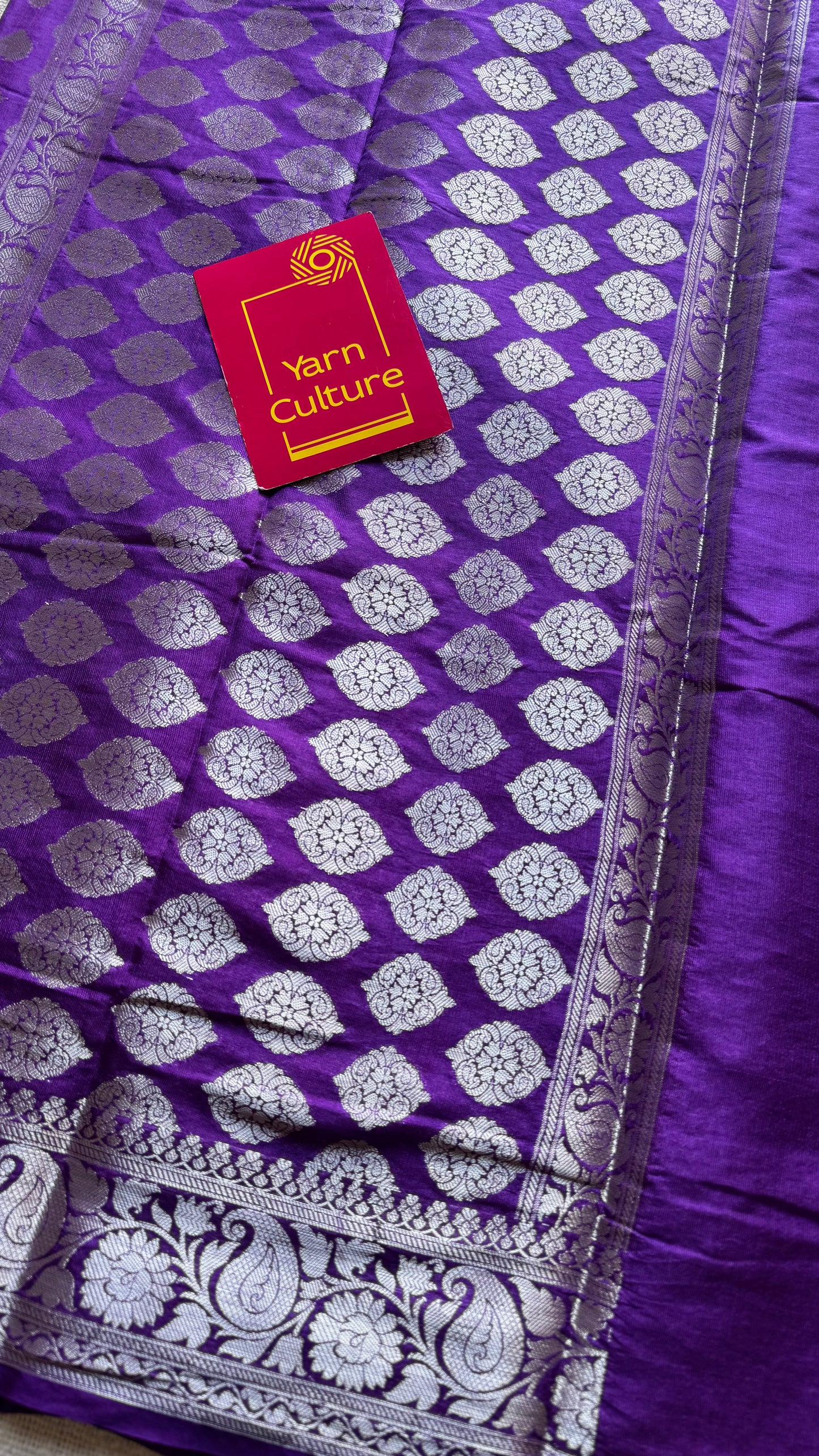 Purple, silver buttas and zari, Banarasi semi-silk - YCDESE44