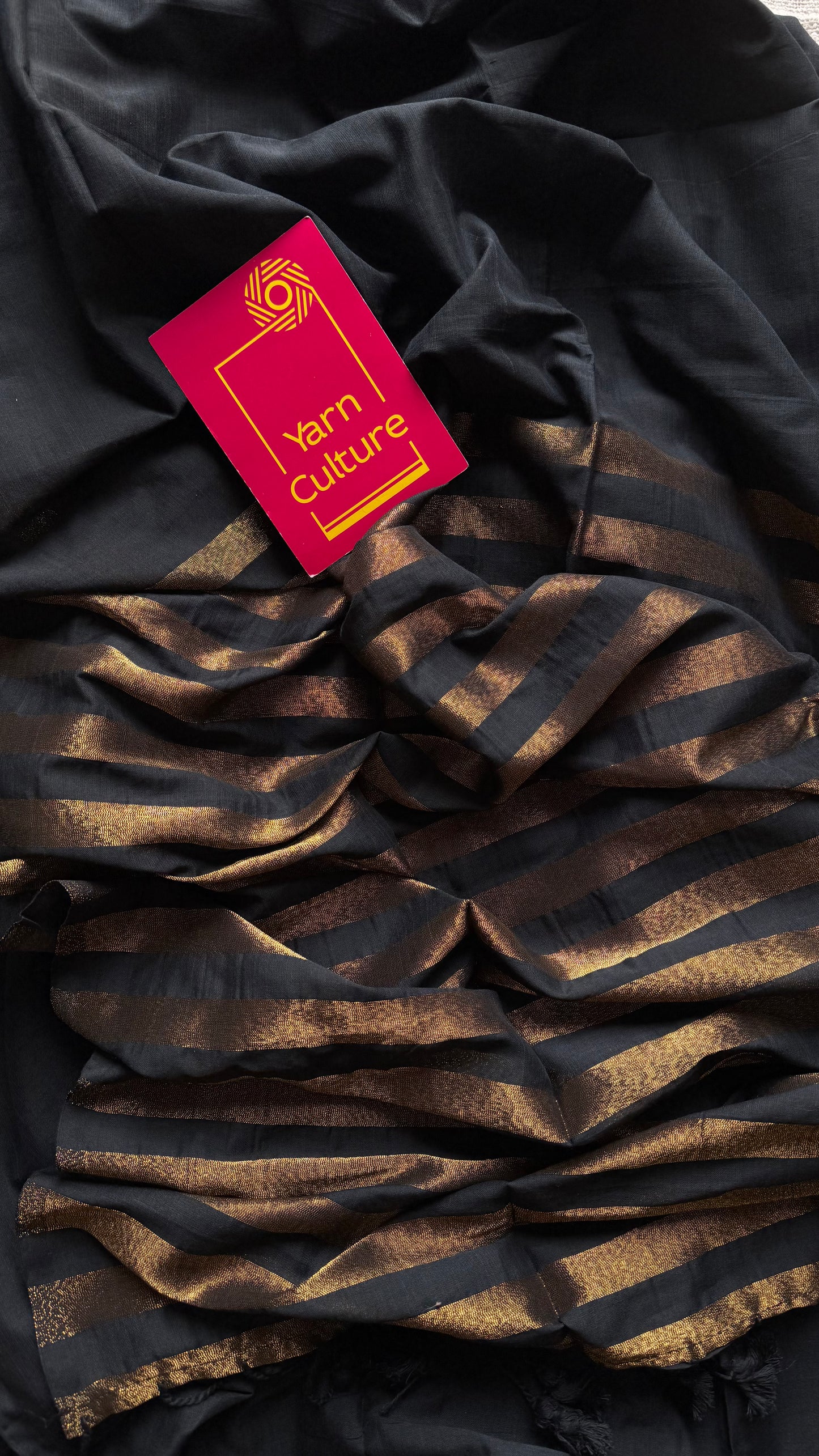 Black khadi with antique gold pallu - YCBCKZPSE01
