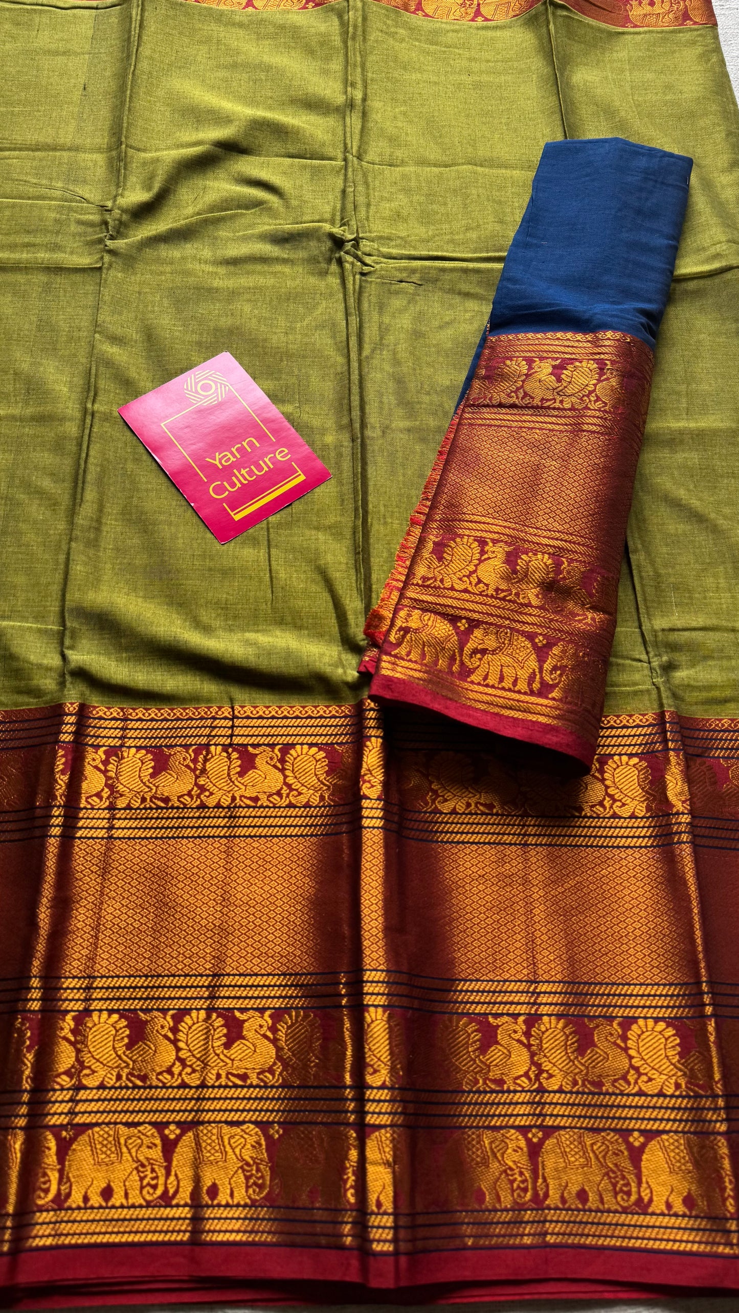 Parrot green with broad zari border, premium narayanpet, soft cotton - YCWOTDFEBB05