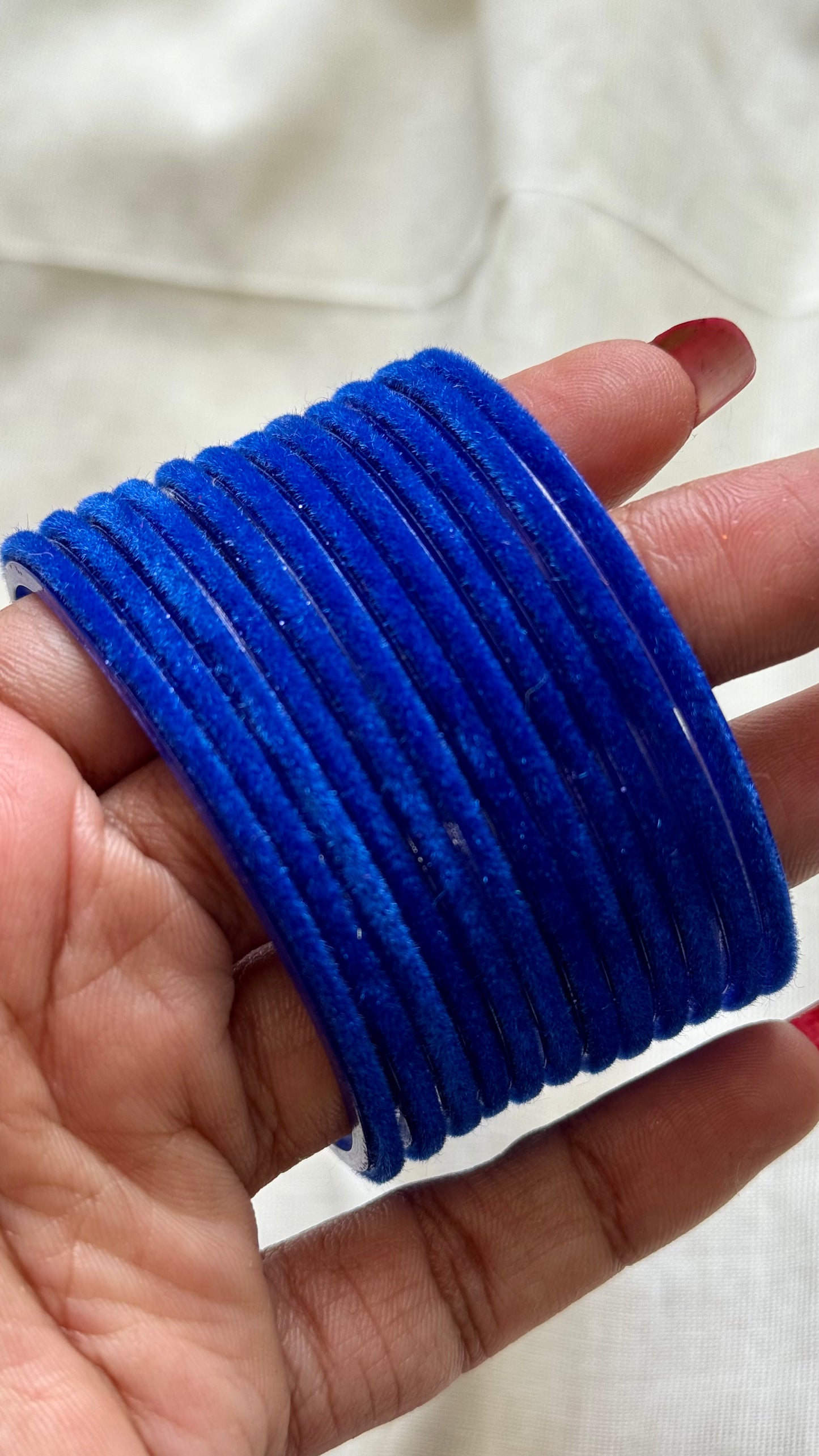 Royal blue velvet glass bangles, set of 12 - YCBANGL345
