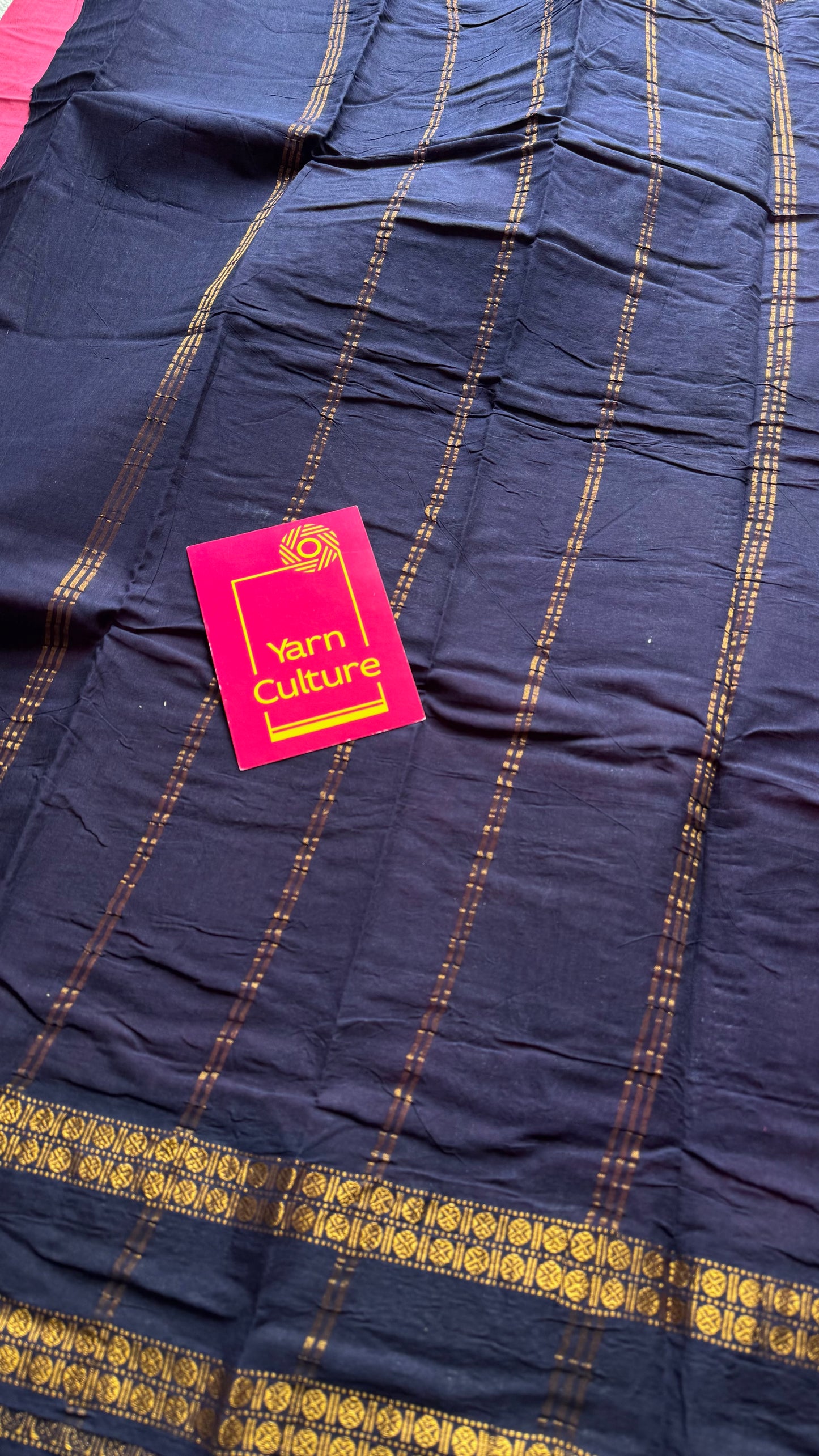 Pink with dark blue, small rudraksham motif border, soft cotton - YCCOTNJSUN08