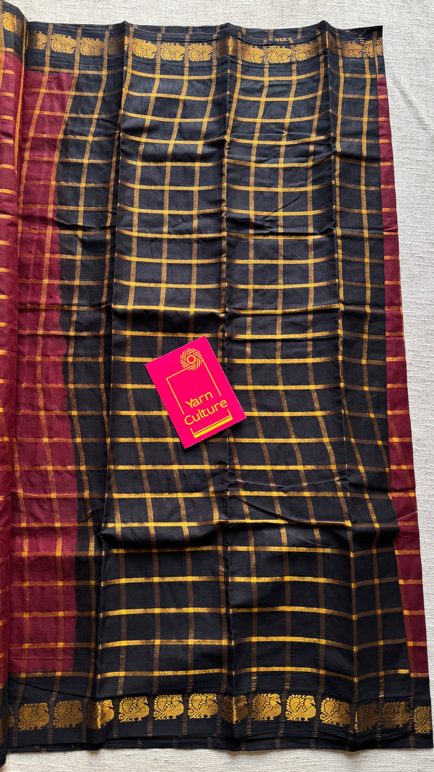 Maroon with black pavithra kattam sungudi, madurai cotton - YCCOTNSUDE77