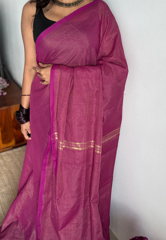 Purple pink (vadamalli), gold zari stripes, soft cotton - YCBCKCZDE106