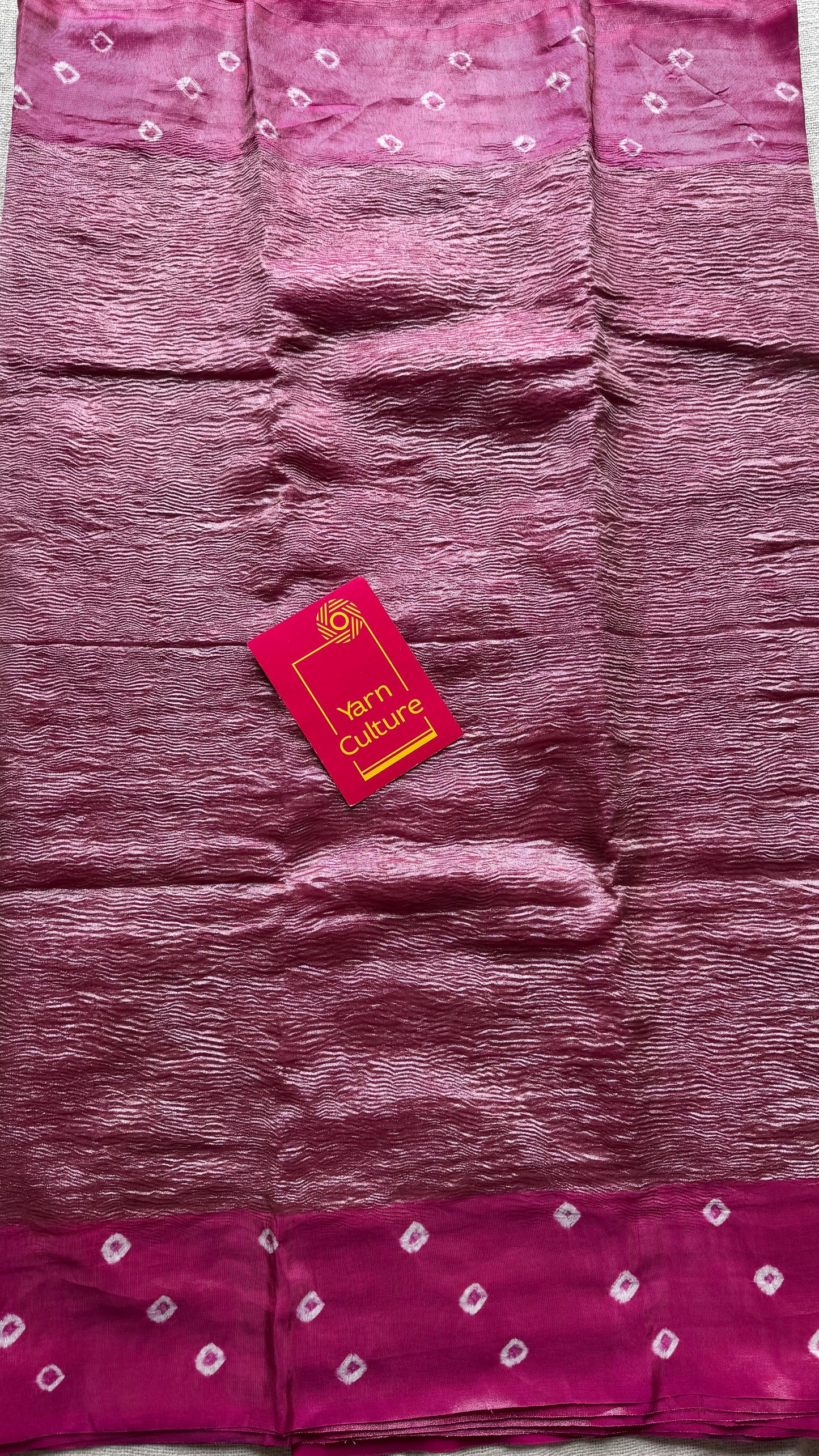 Hot Pink in crushed tissue, with bandhni borders in art silk - YCBLFE20