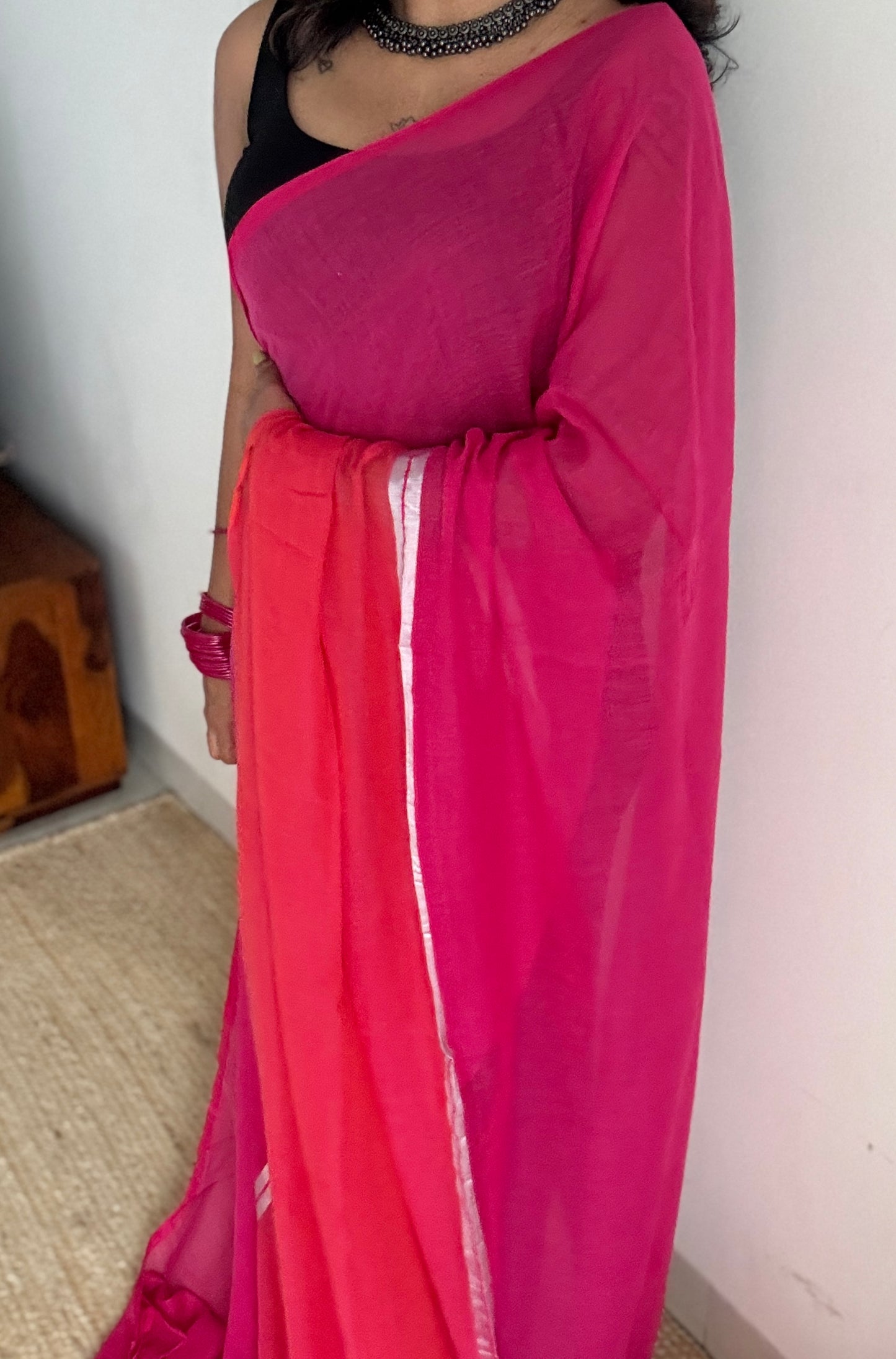 Hot pink with dual shade orangish pink, mul cotton YCBCMCM17
