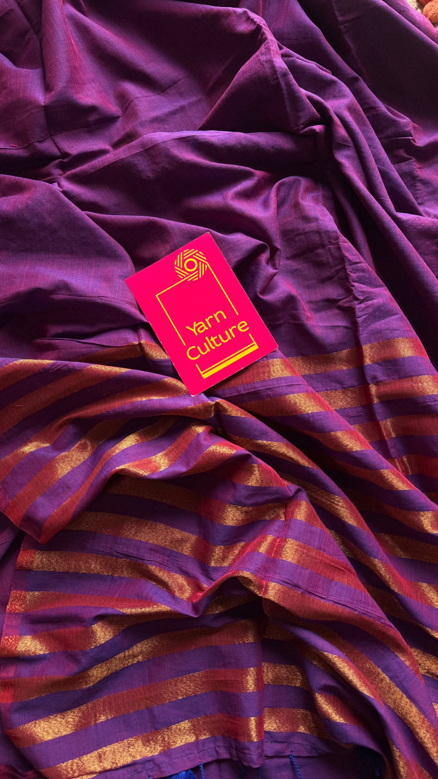 Purple pink dual tone khadi with antique gold pallu - YCBCKZPSE06
