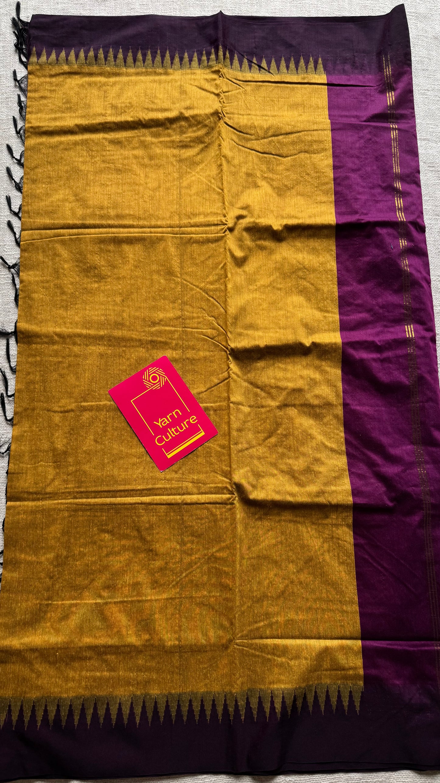 Yellow with wine temple border - kalyani cotton silk -YCCOTNSEKCS14