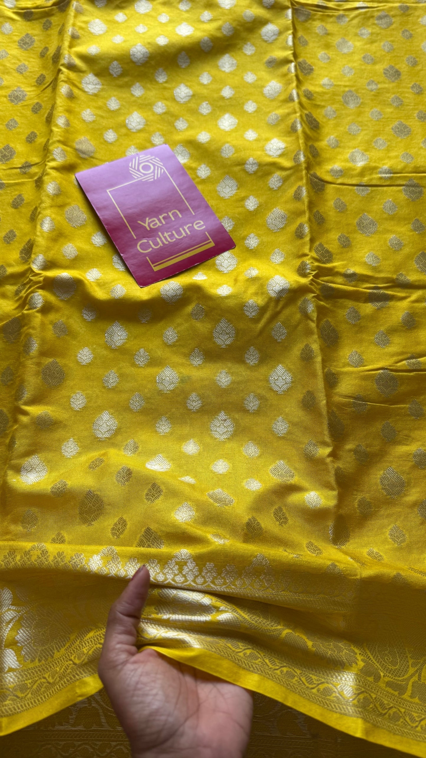Lemon yellow, silver buttas and zari, Banarasi semi-silk - YCDESE34