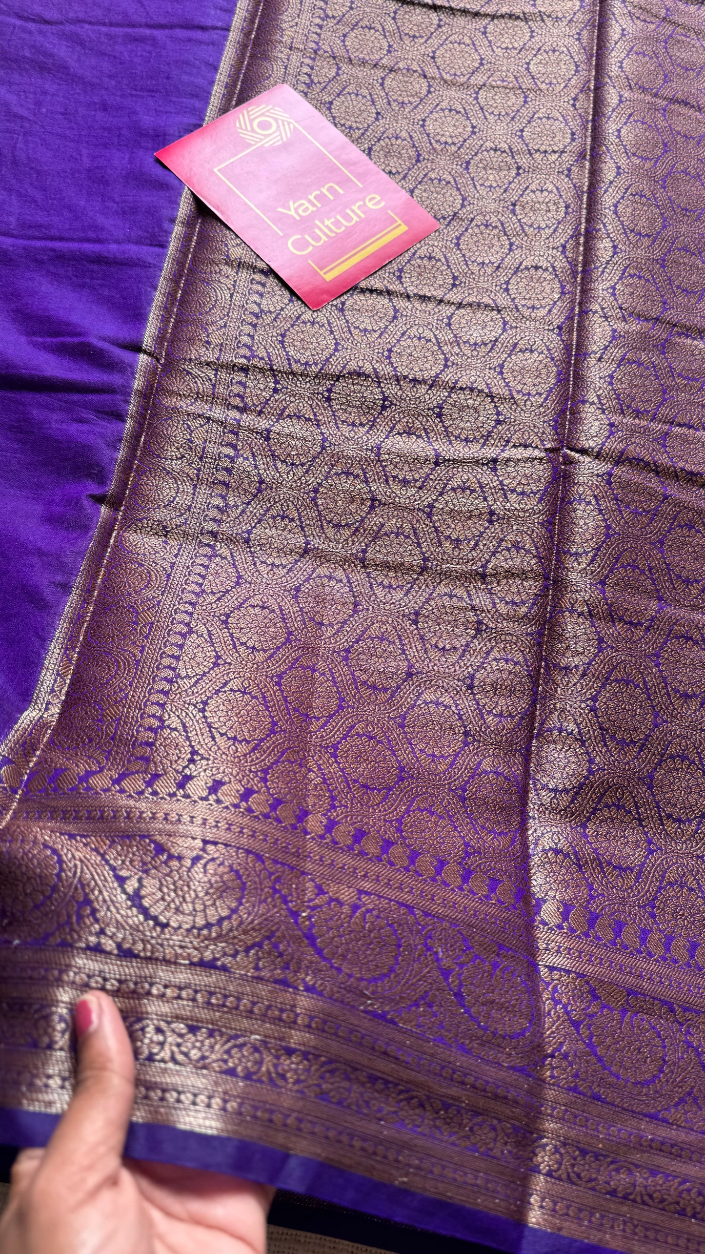 Aubergine - Dark purple, antique gold zari, Banarasi semi georgette - YCBLFEGAGZ12