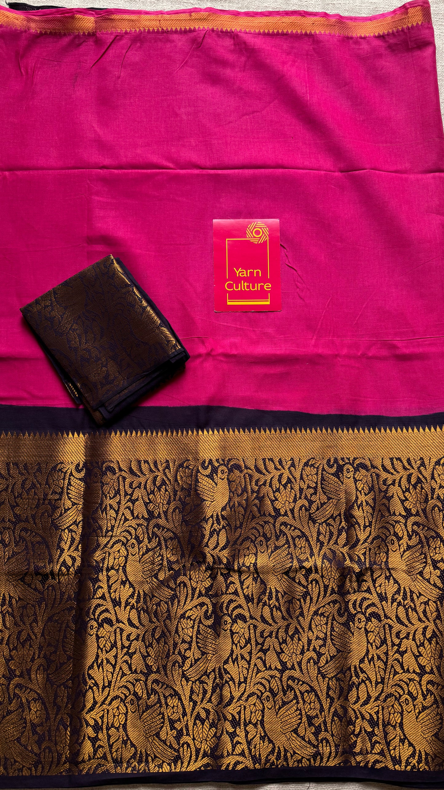 Hot pink with dark blue vanasringaram long border - madurai soft cotton - YCCOTNSEMS73