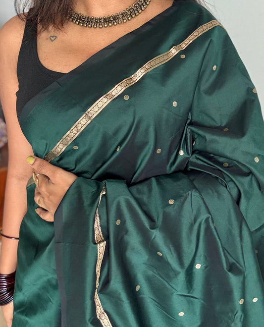 Dark green single zari line kanchi semi silk saree - YCSOKSSFE44