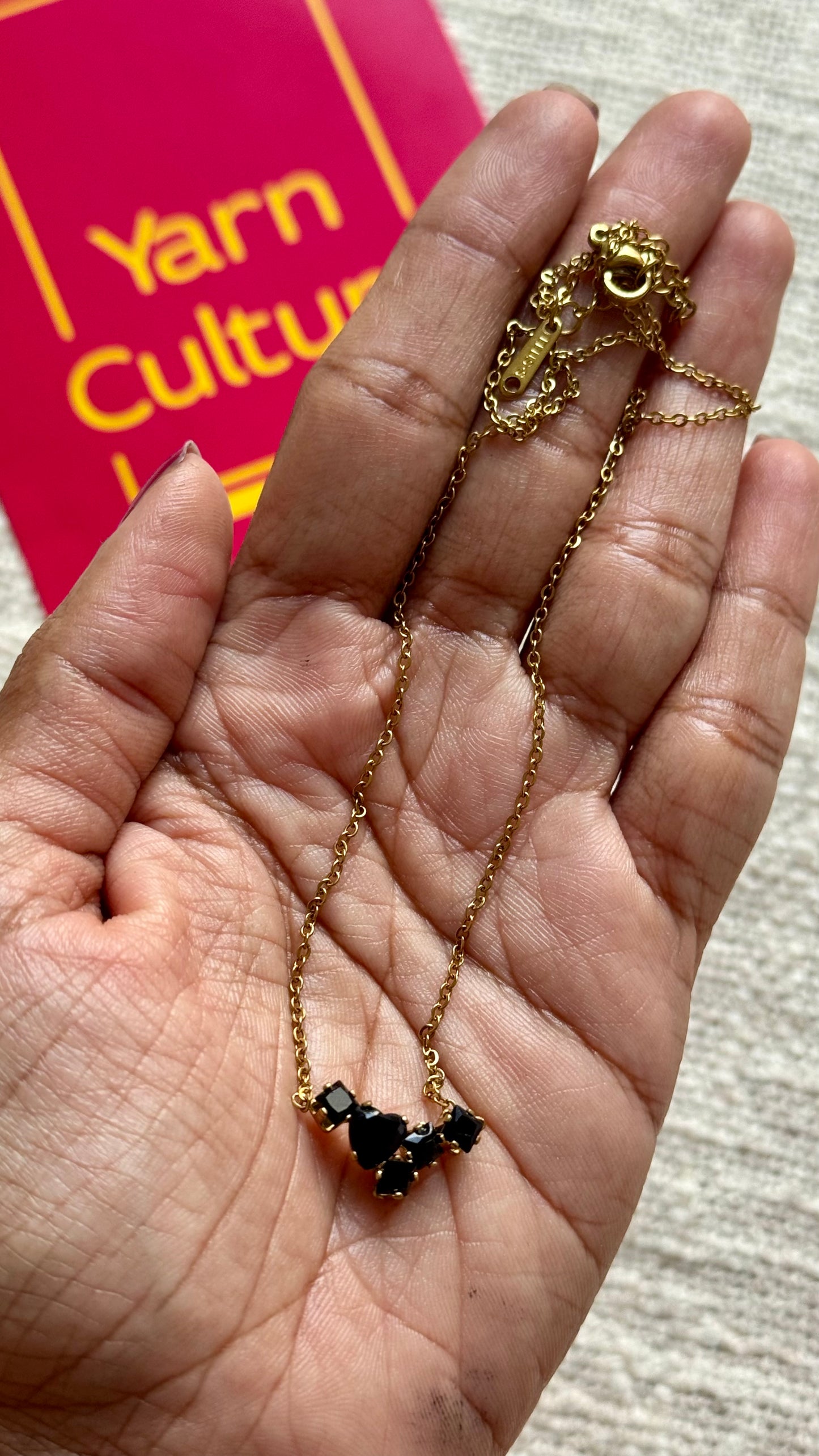 Gold plated chain, black multistone pendant - YCGPC437