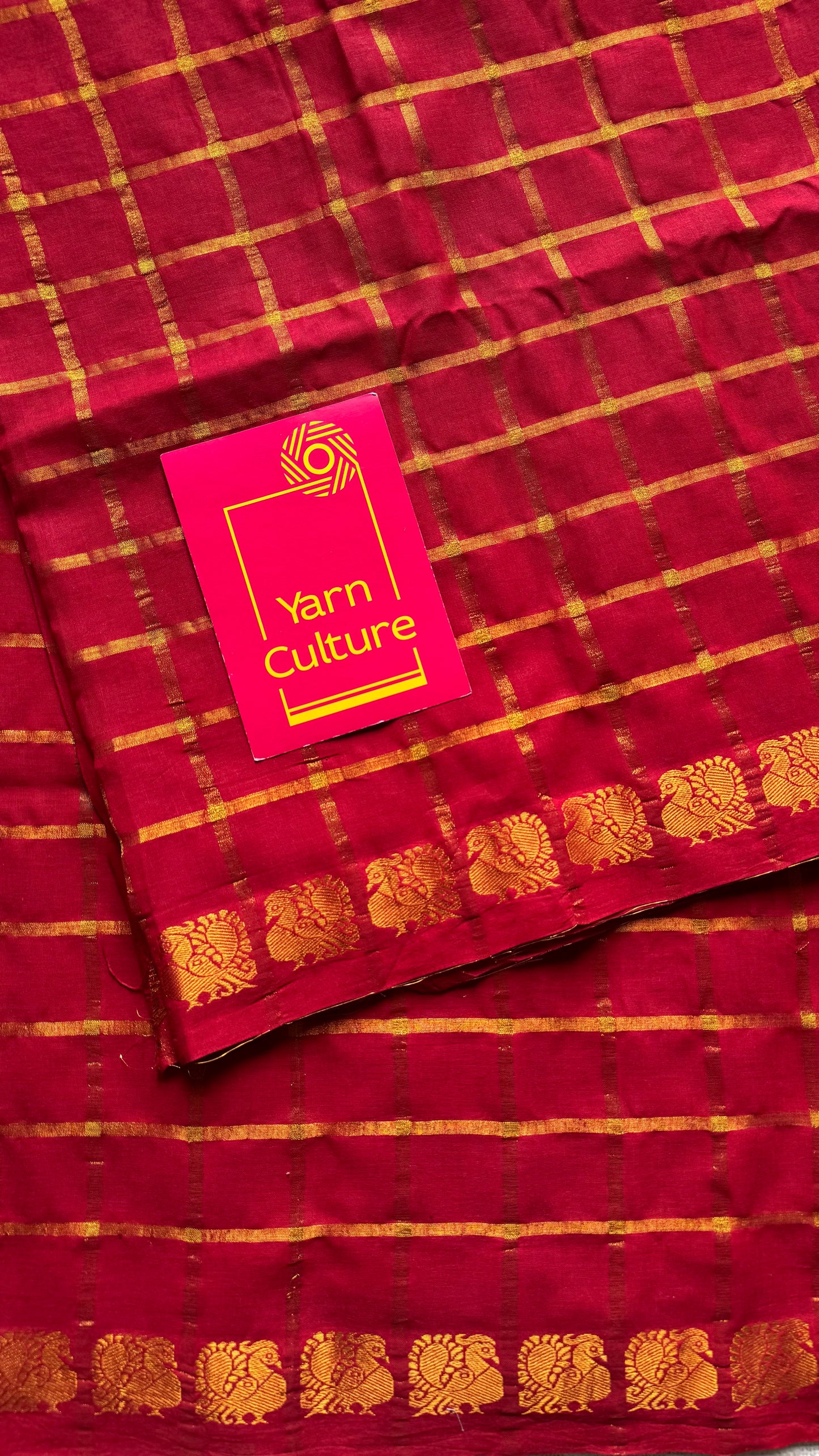 Red pavithra kattam sungudi, madurai cotton - YCCOTNSEMS01