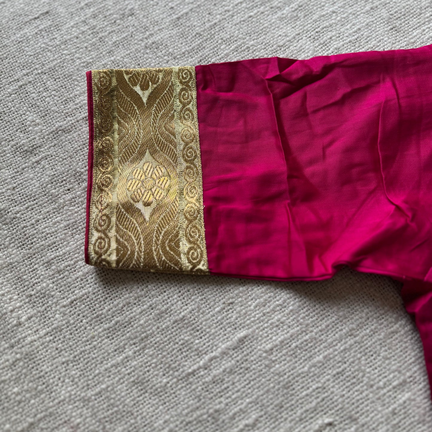 Hot pink with gold zari, cotton silk, size 36 (alterable from 34-40), readymade blouse - YCBLAU04