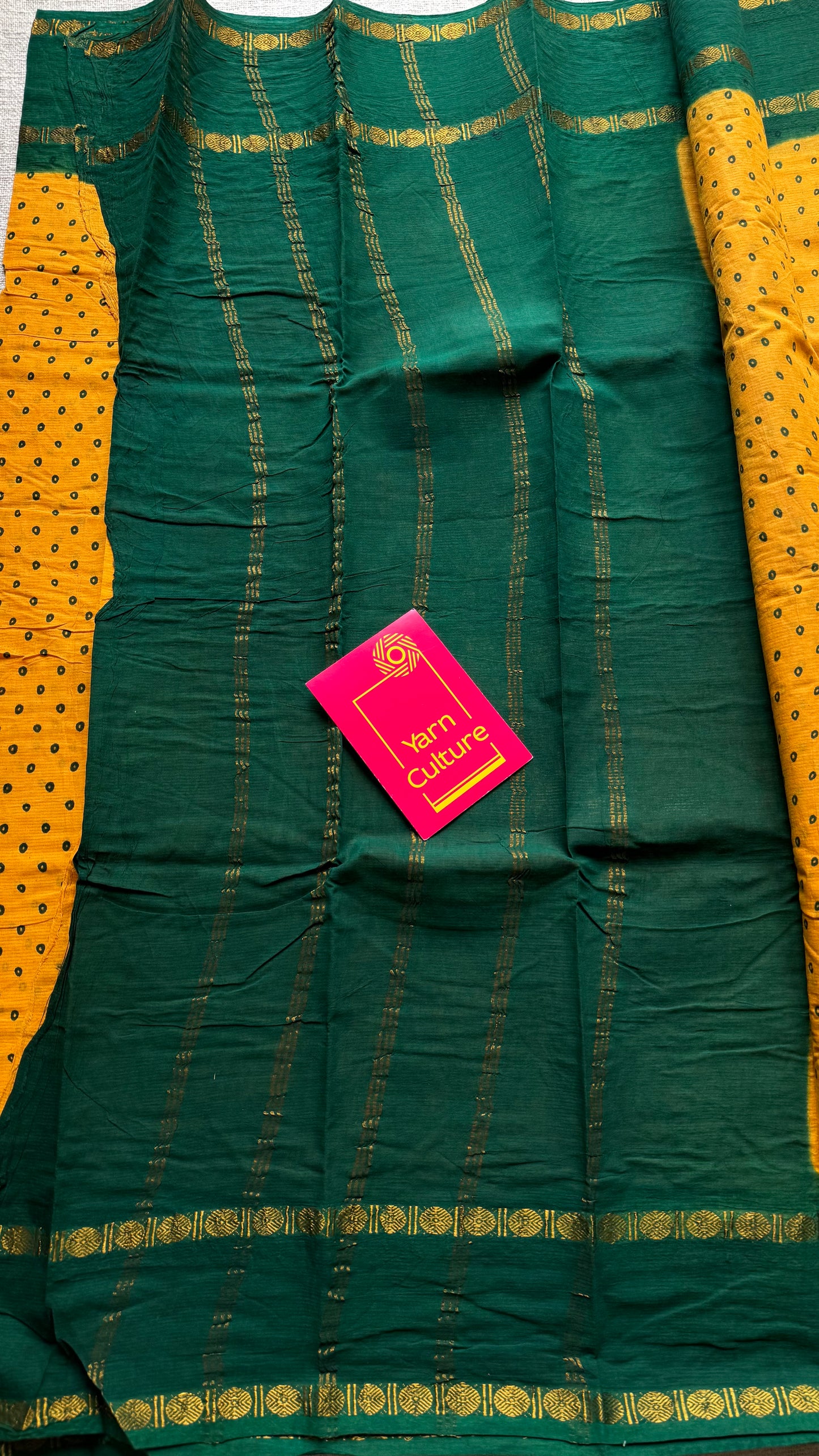 Yellow with green, sungudi motif and rudraksham border, madurai soft cotton - YCCOTNAUSC06