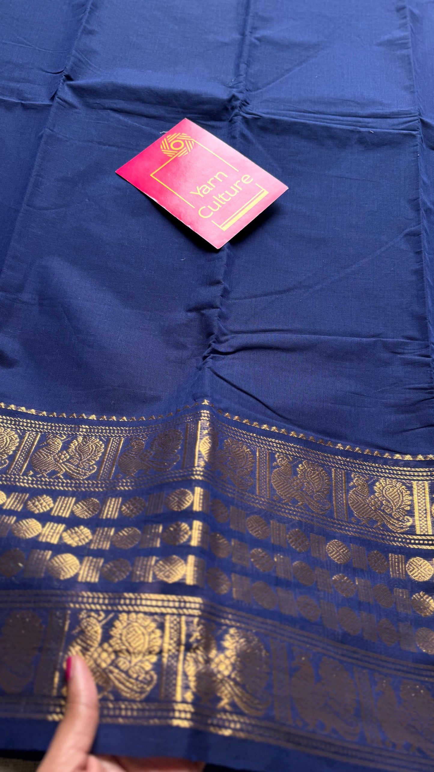 Dark blue with single side broad zari border, chettinad cotton - YCCOTNAUC55