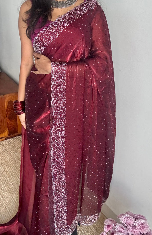 Maroon Munch - maroon dual tone space silk, jarkhan stone work - YCDOSNO39