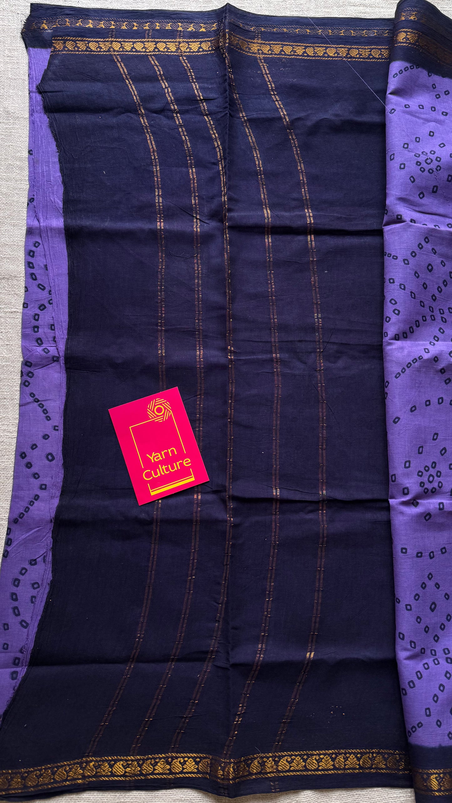Purple with dark blue, printed sungudi, madurai cotton - YCCOTNOCSC17