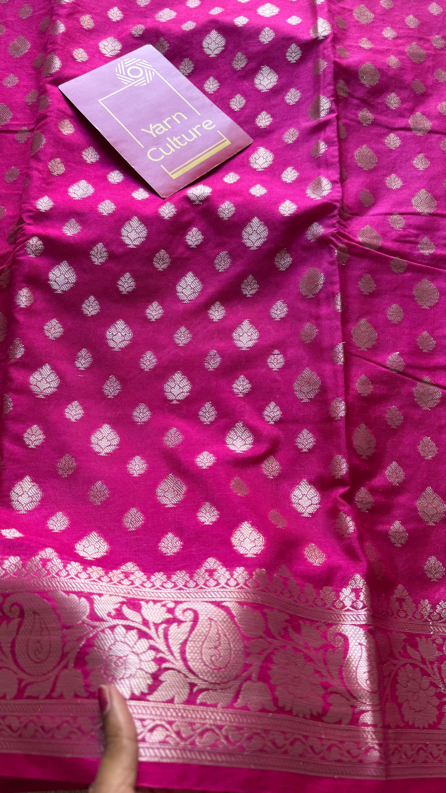 Hot pink, silver buttas and zari, Banarasi semi-silk - YCDESE42