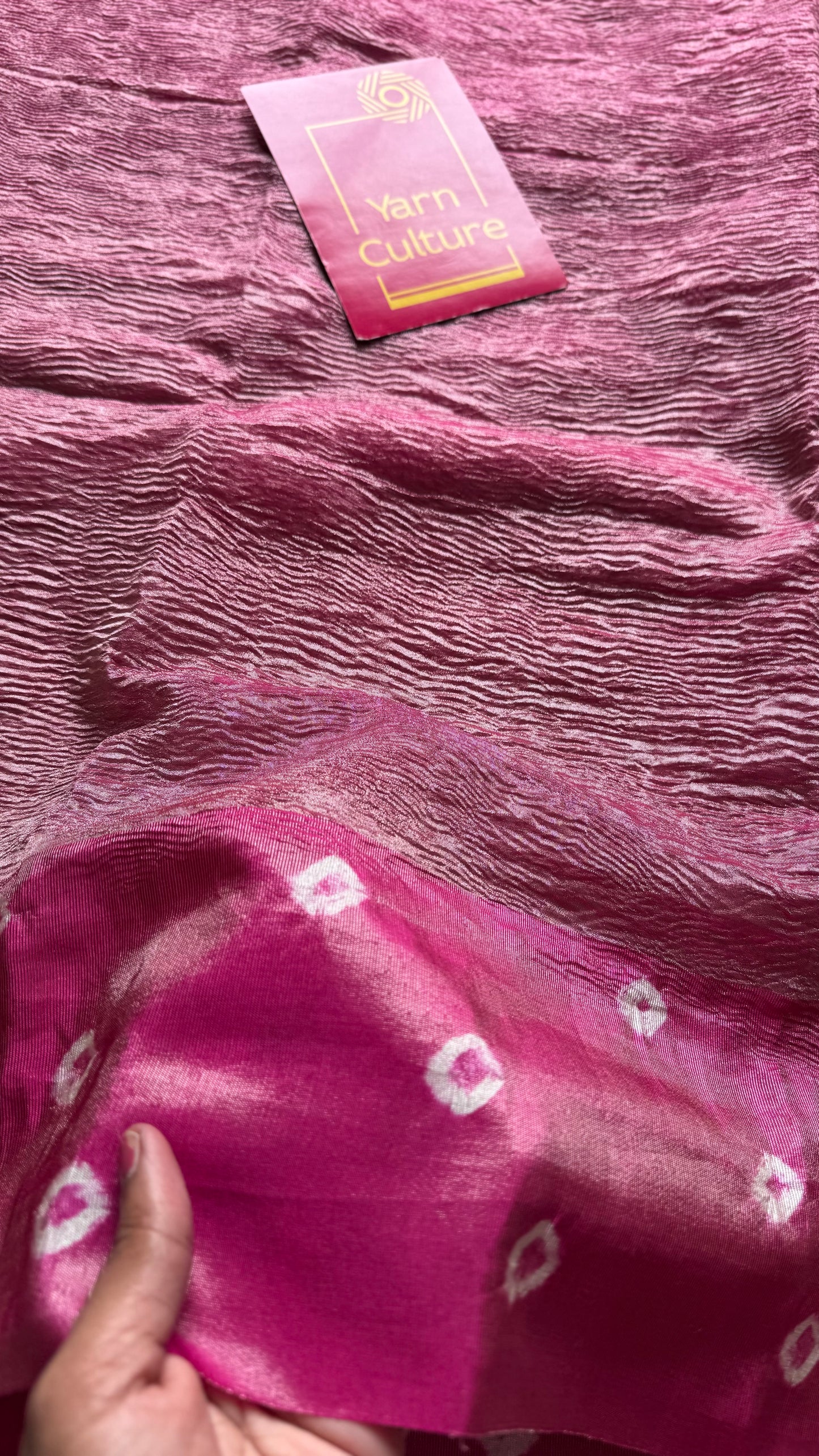 Hot Pink in crushed tissue, with bandhni borders in art silk - YCBLFE20