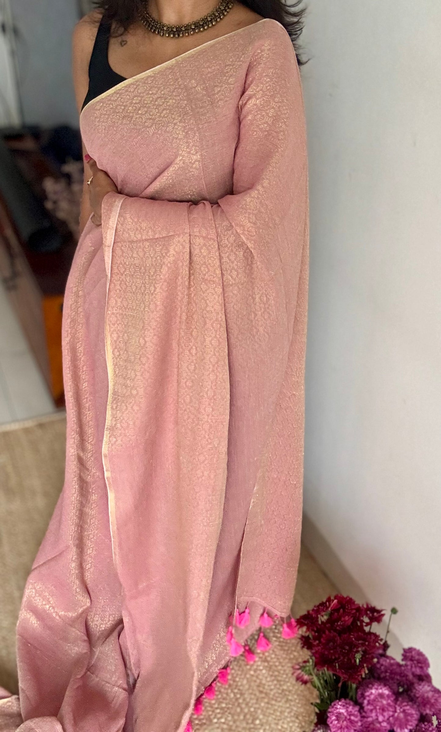 Pastel pink and gold brocade pattern in mul - YCBCFEJUBM05