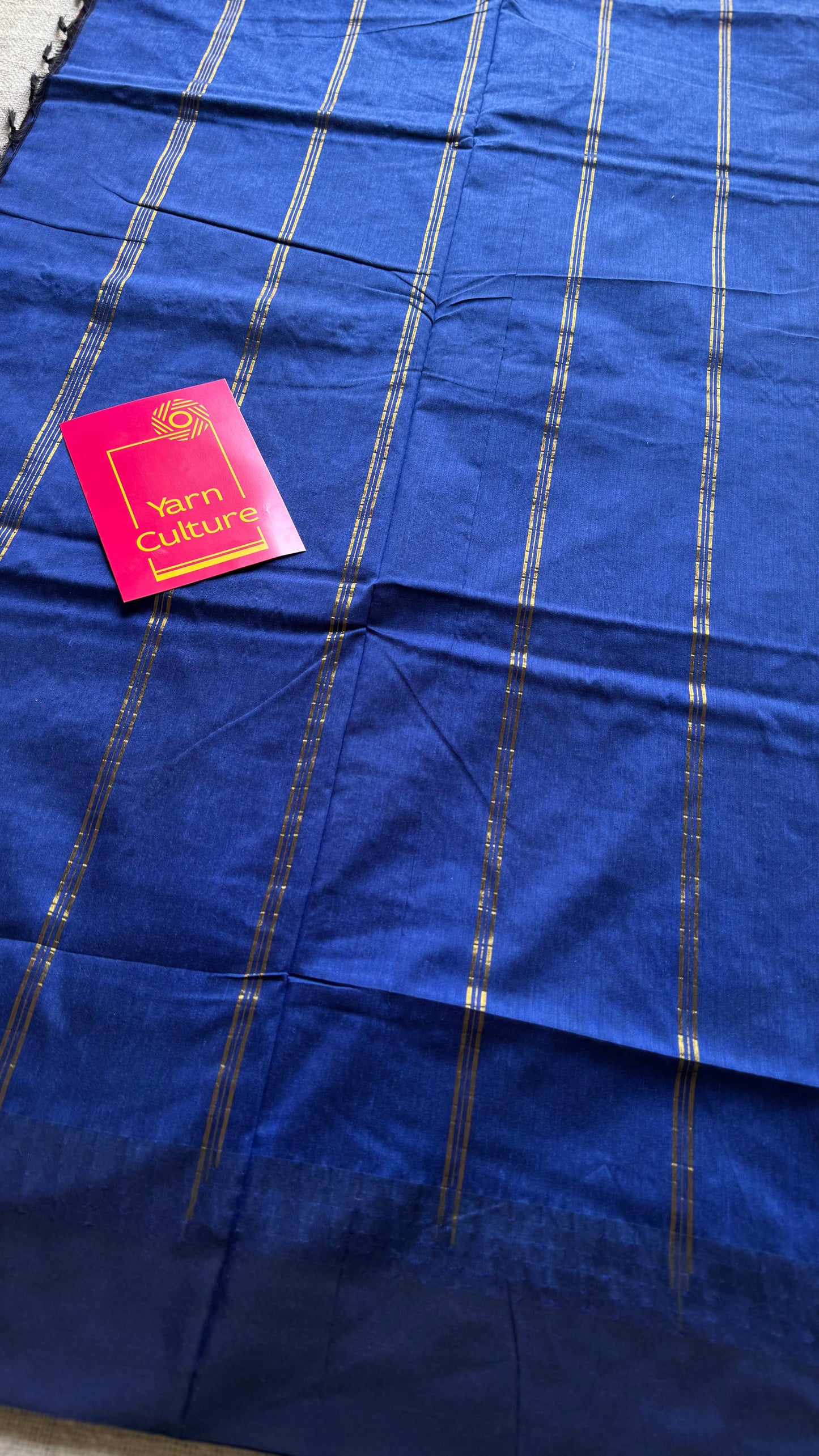 Red with royal blue temple border - cotton silk - YCCOTNOCKCS5