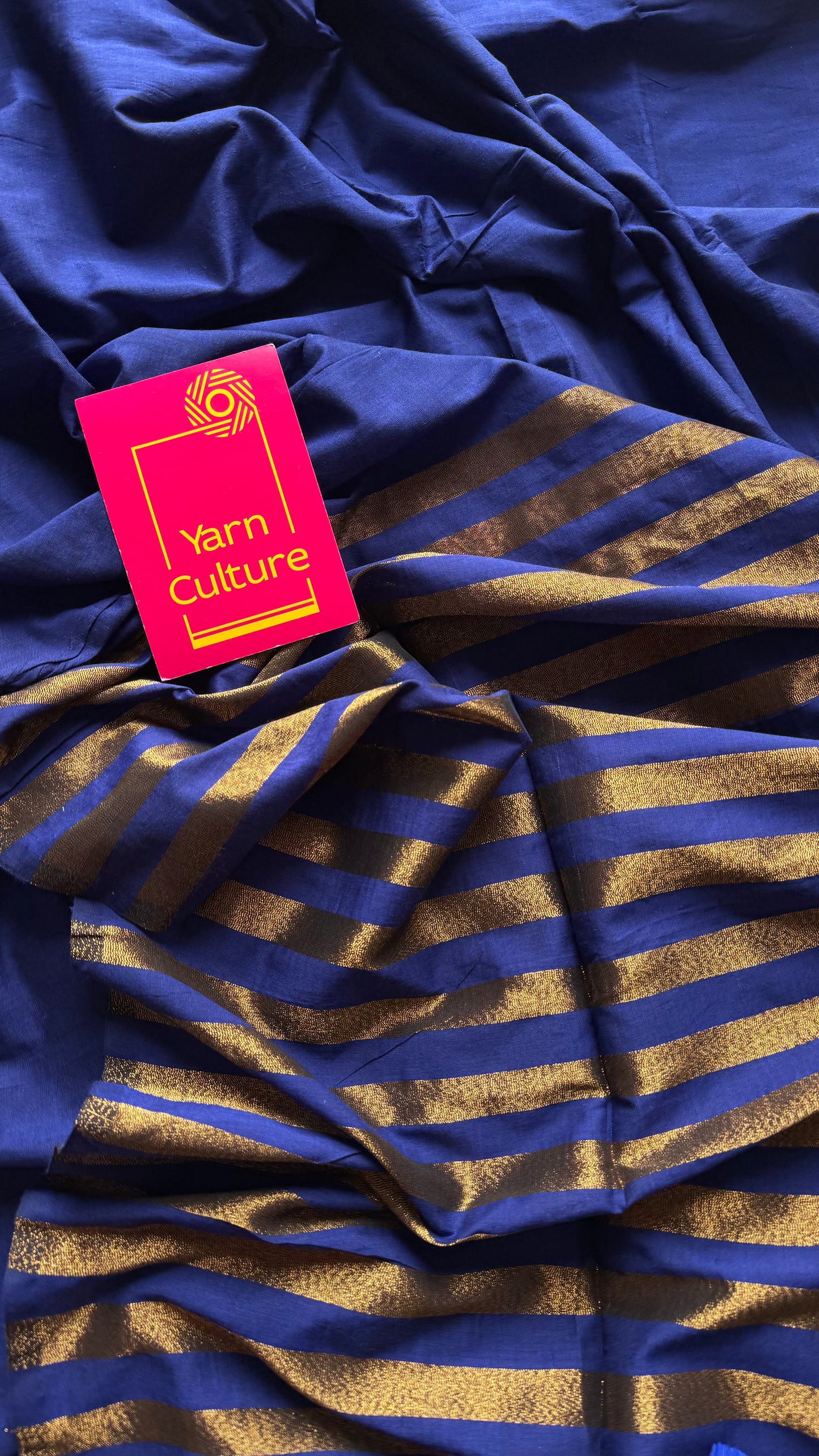 Royal blue khadi with antique gold pallu - YCBCKZPSE04