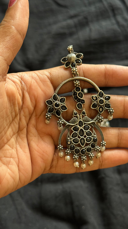 Peacock dangler earring with black stones - YCOSED596