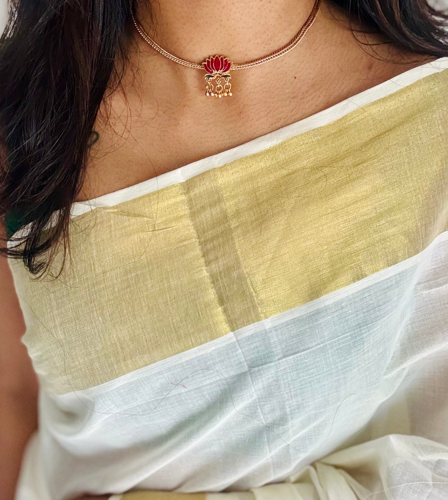 Pink lotus attigai with earrings - YCAGC147