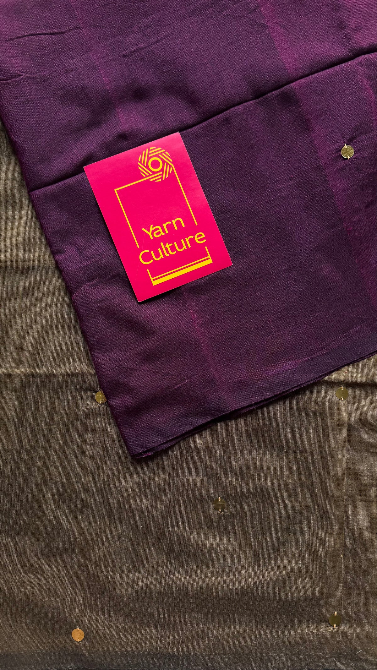 Wine with warm grey contrast pallu, gini sequins, soft cotton saree - YCBCSCOC02