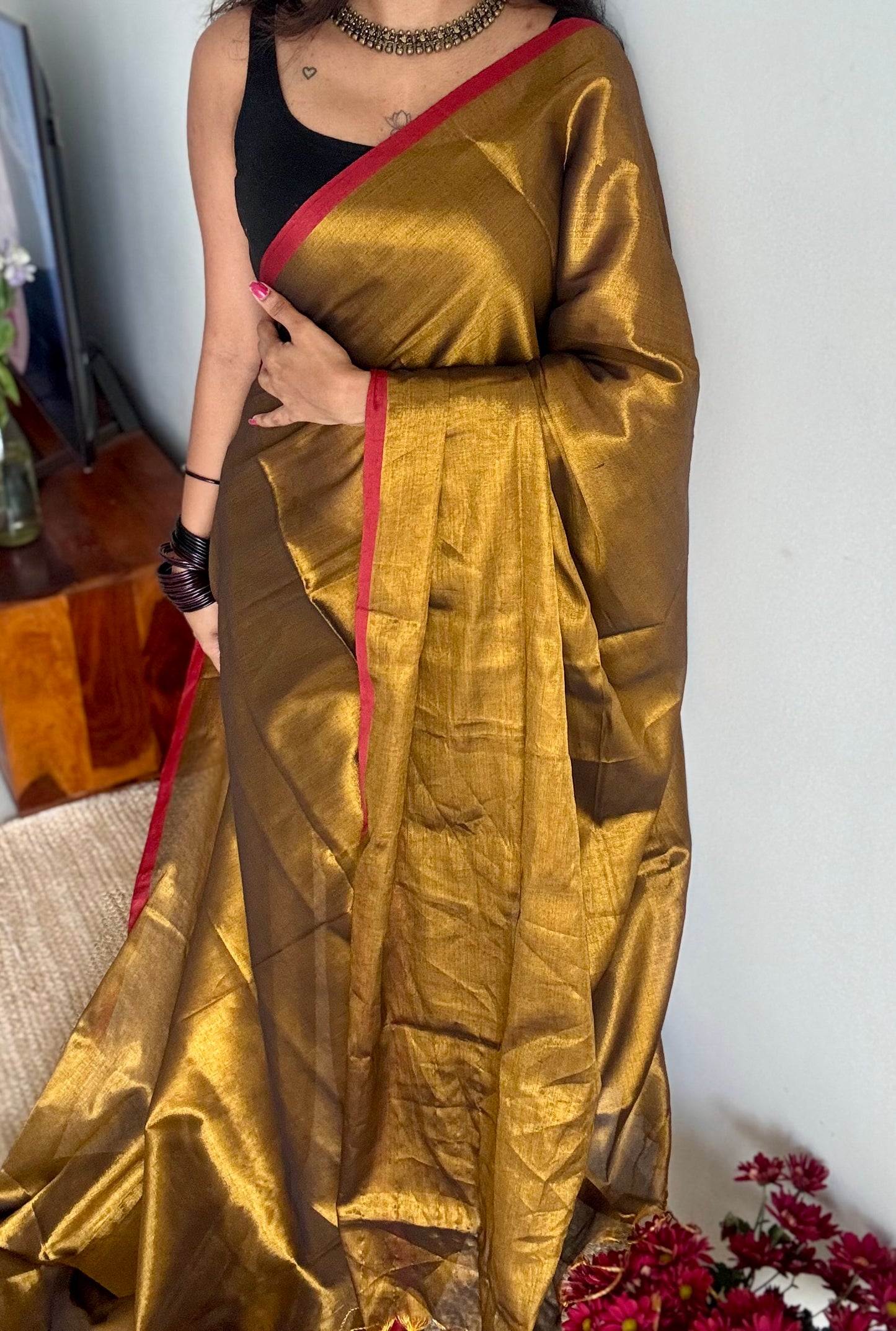 Antique gold, maroon border, mul tissue - YCBCMCLSE65