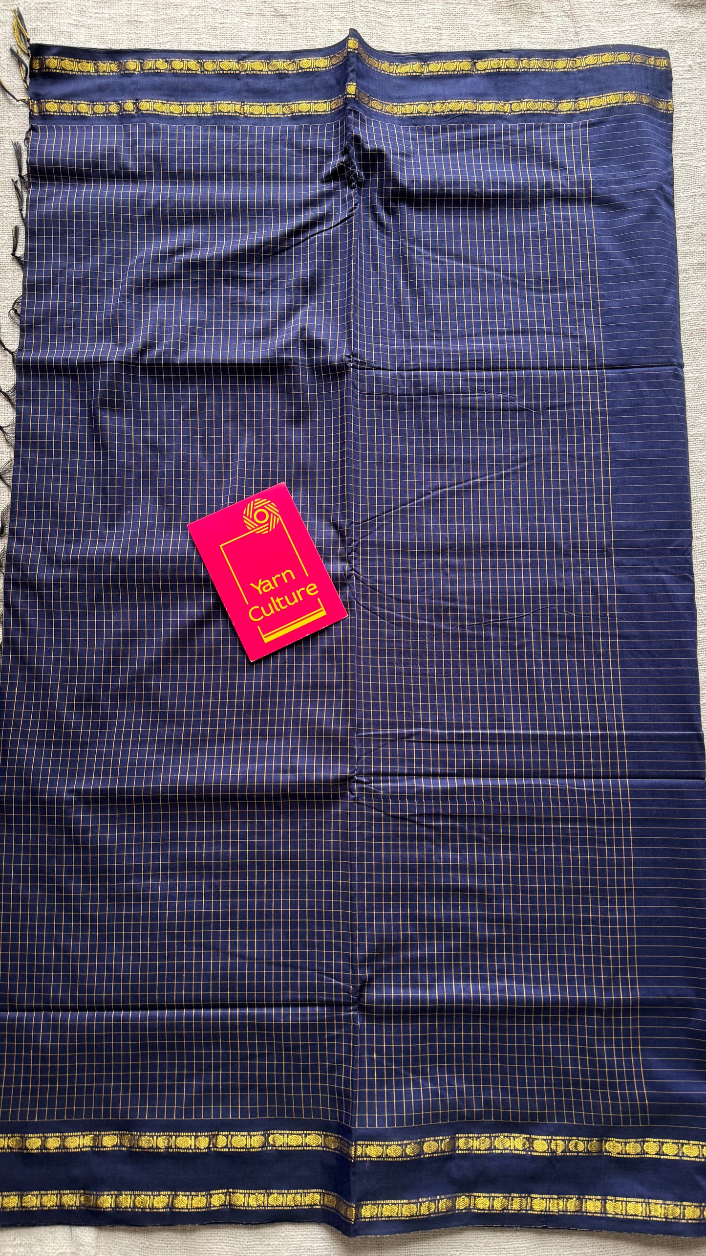 Dark blue, arani checks, cotton silk - YCCOTNJUAR06