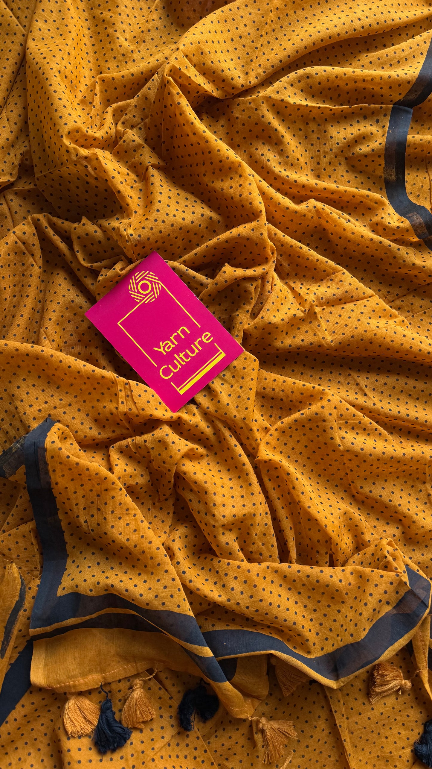 Orange with black polka dots mul cotton saree - YCBCMCAP53