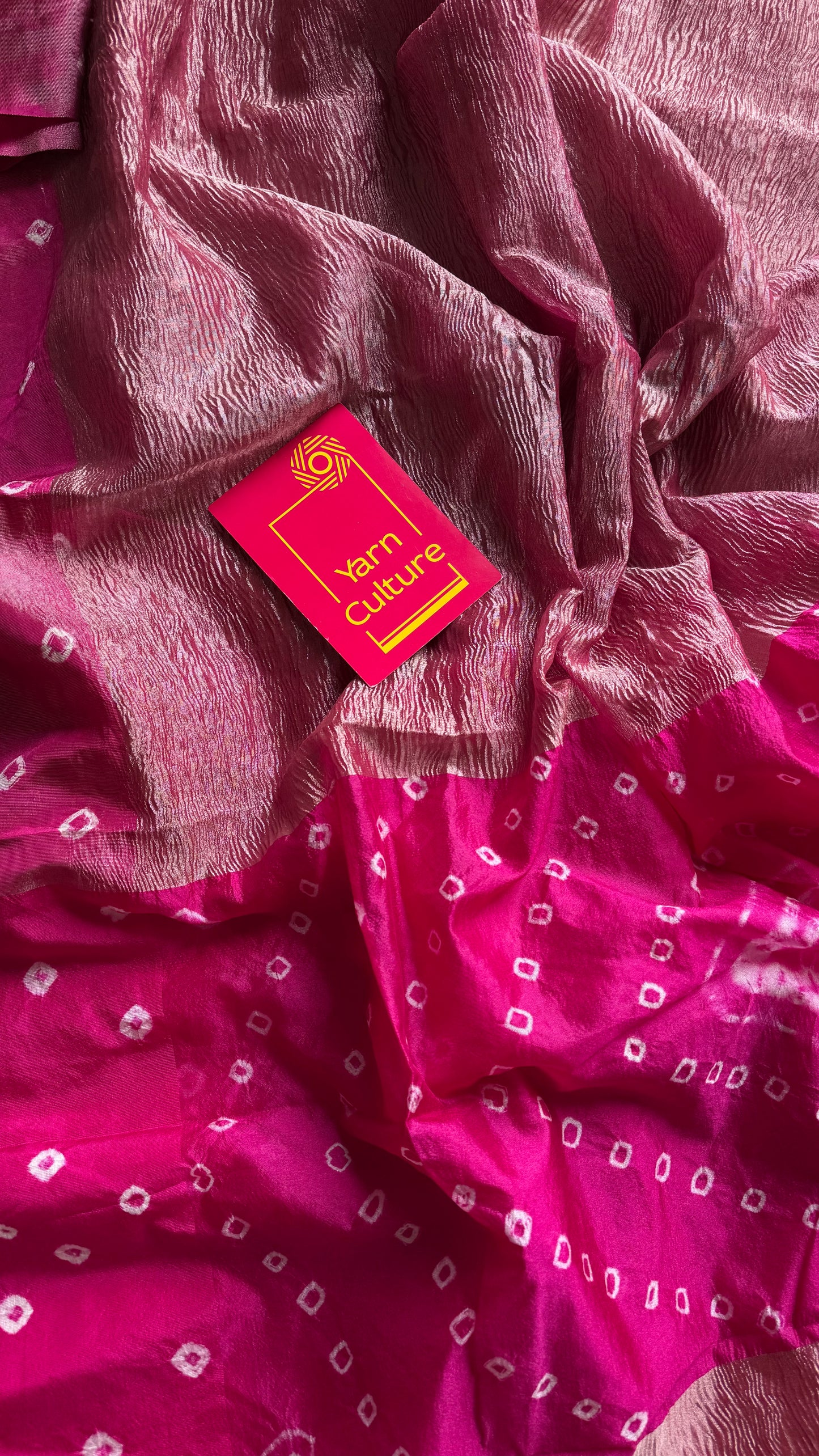 Hot Pink in crushed tissue, with bandhni borders in art silk - YCBLFE20