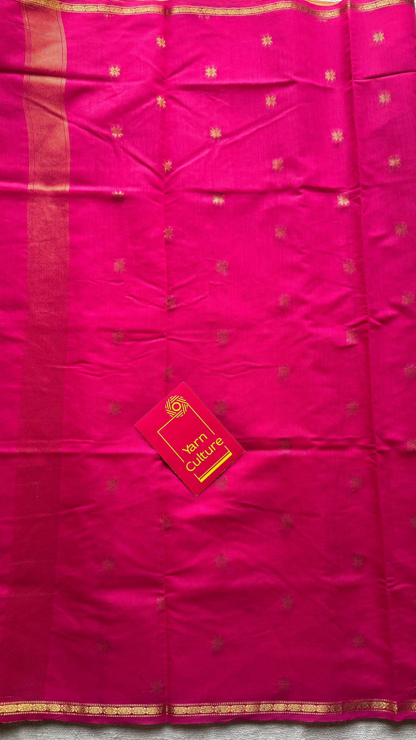 Yellow with pink, gold buttas, semi maheshwari cotton silk - YCCOTNFEJUSM08