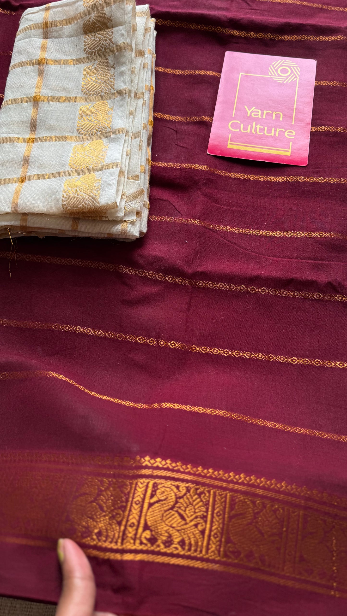Maroon patterned veldhaari, kattuchayam dyed, madurai cotton - YCCOTNSEMS87