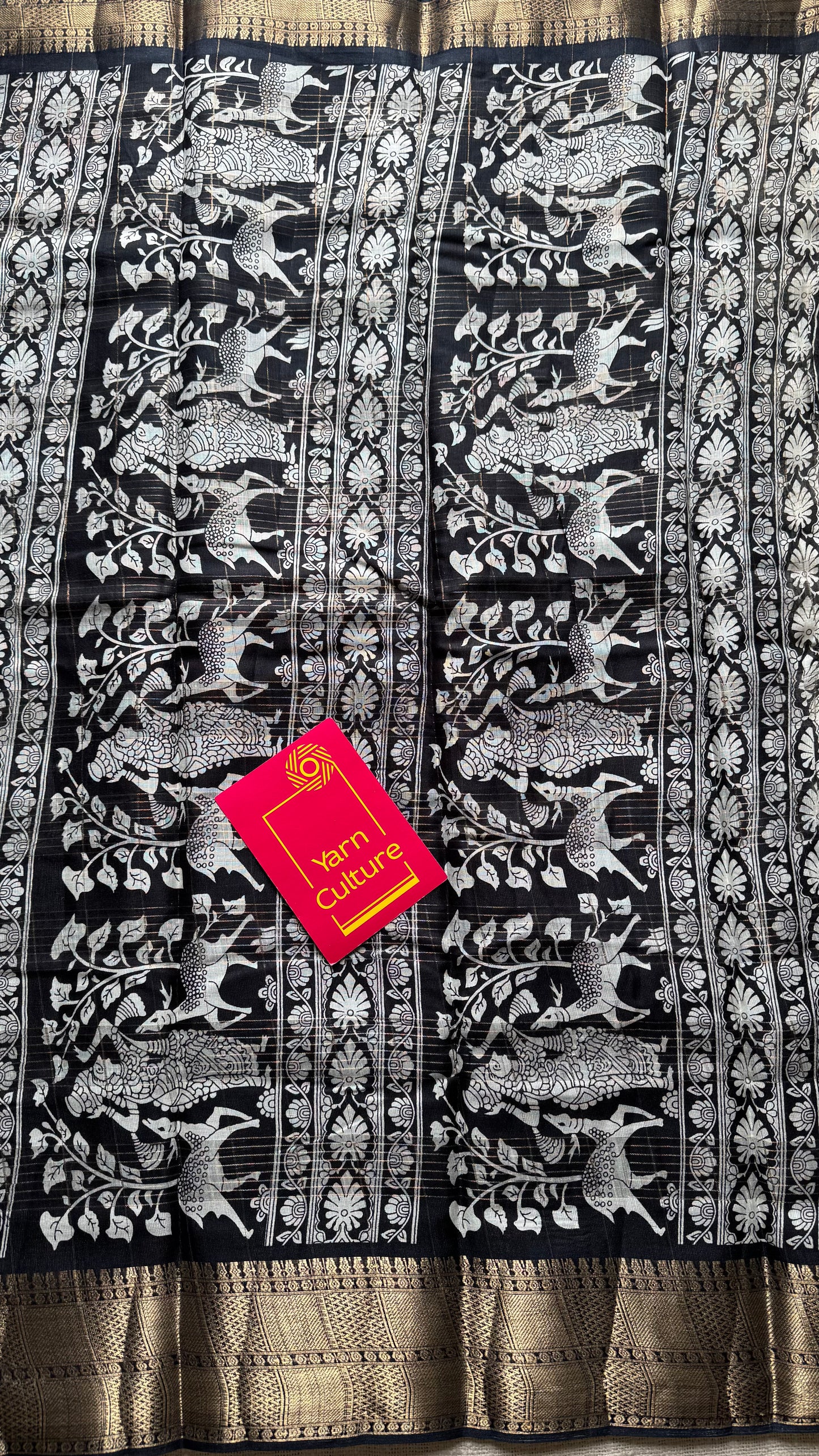 Off white and black, printed kalamkari, semi-tussar - YCWOTDSTK10
