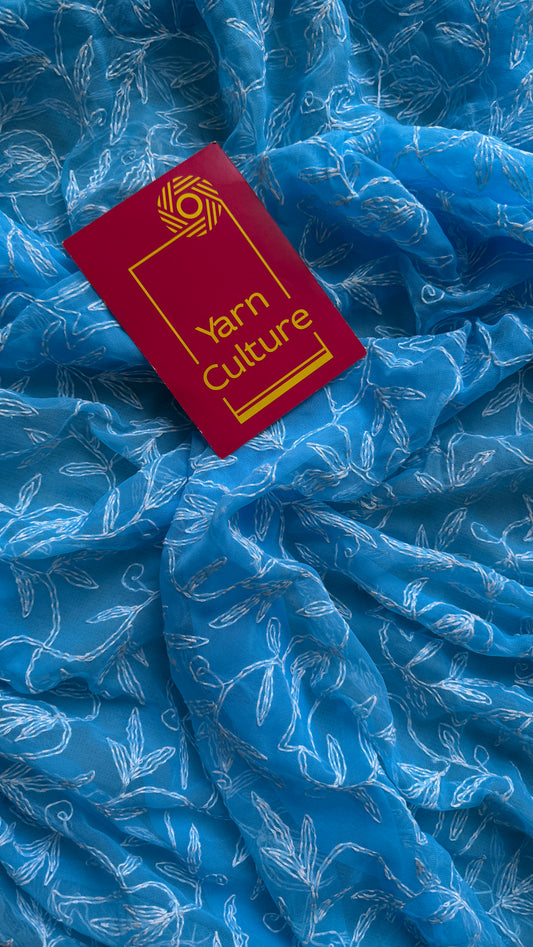 Dariya-e-Noor (ocean of light) – Water Blue Chikankari, georgette