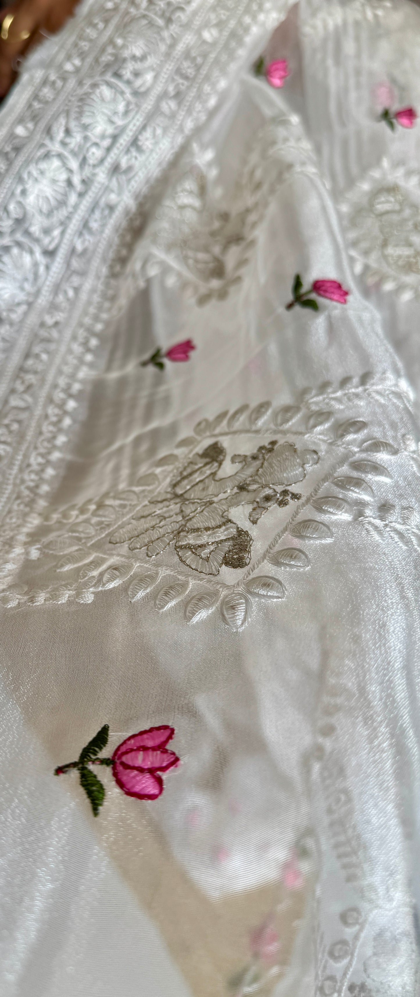 Lotus Mist - Pure White with Embroidery, Silk Organza