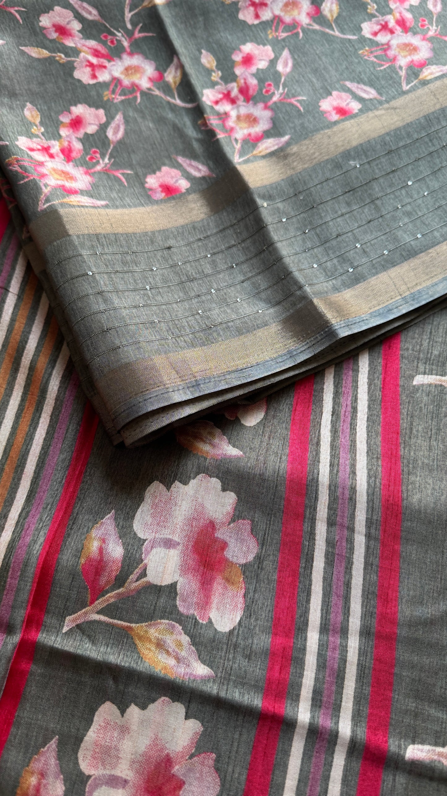Grey Floral Prints - Semi-Crepe
