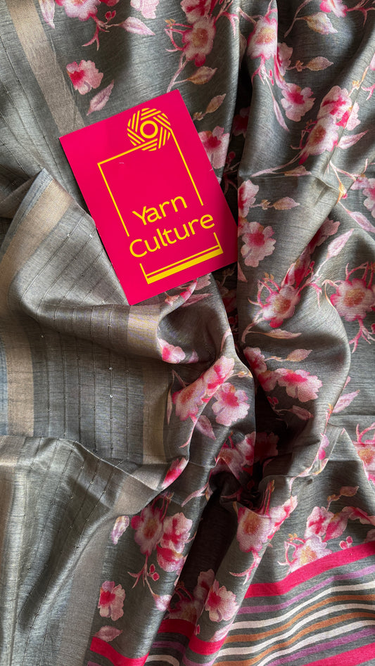 Grey Floral Prints - Semi-Crepe