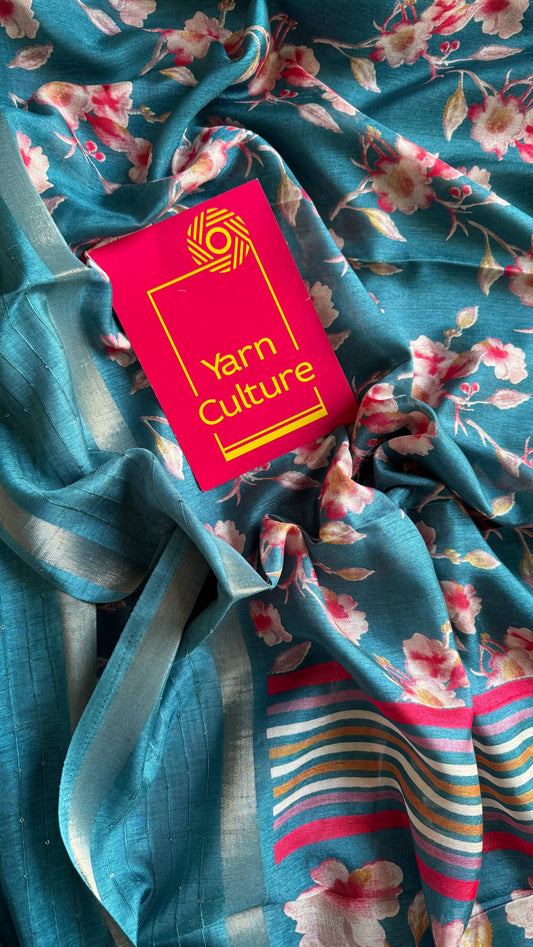 Turquoise Floral Prints - Semi-Crepe