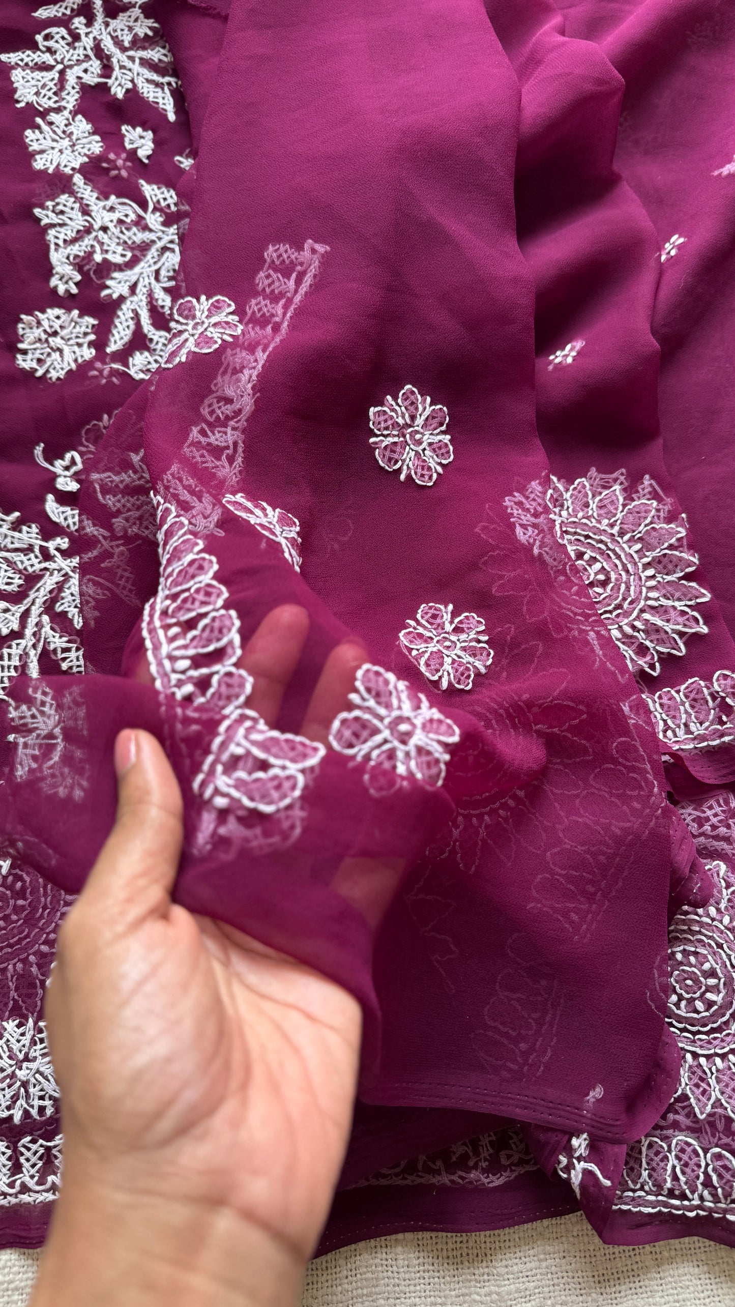Gehra Gulaab (deep rose) – Deep Wine Chikankari, georgette
