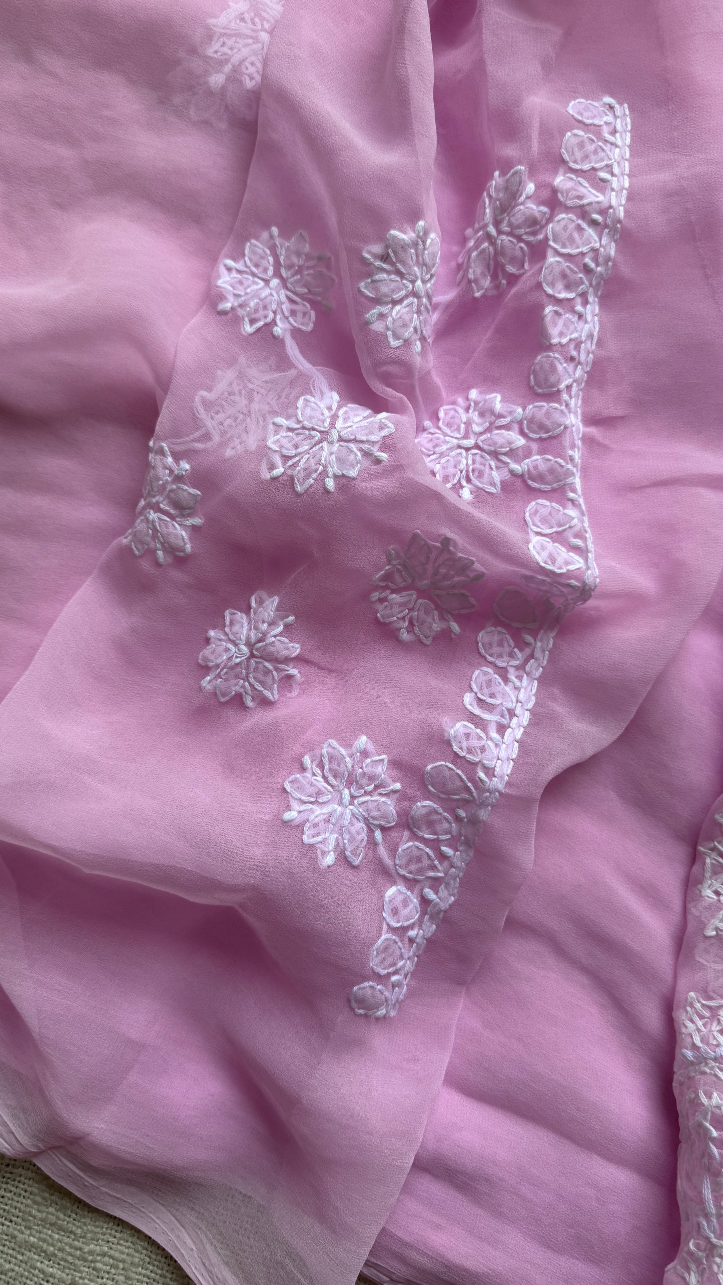 Baadal Gulabi (pink clouds) – Pink Chikankari, georgette